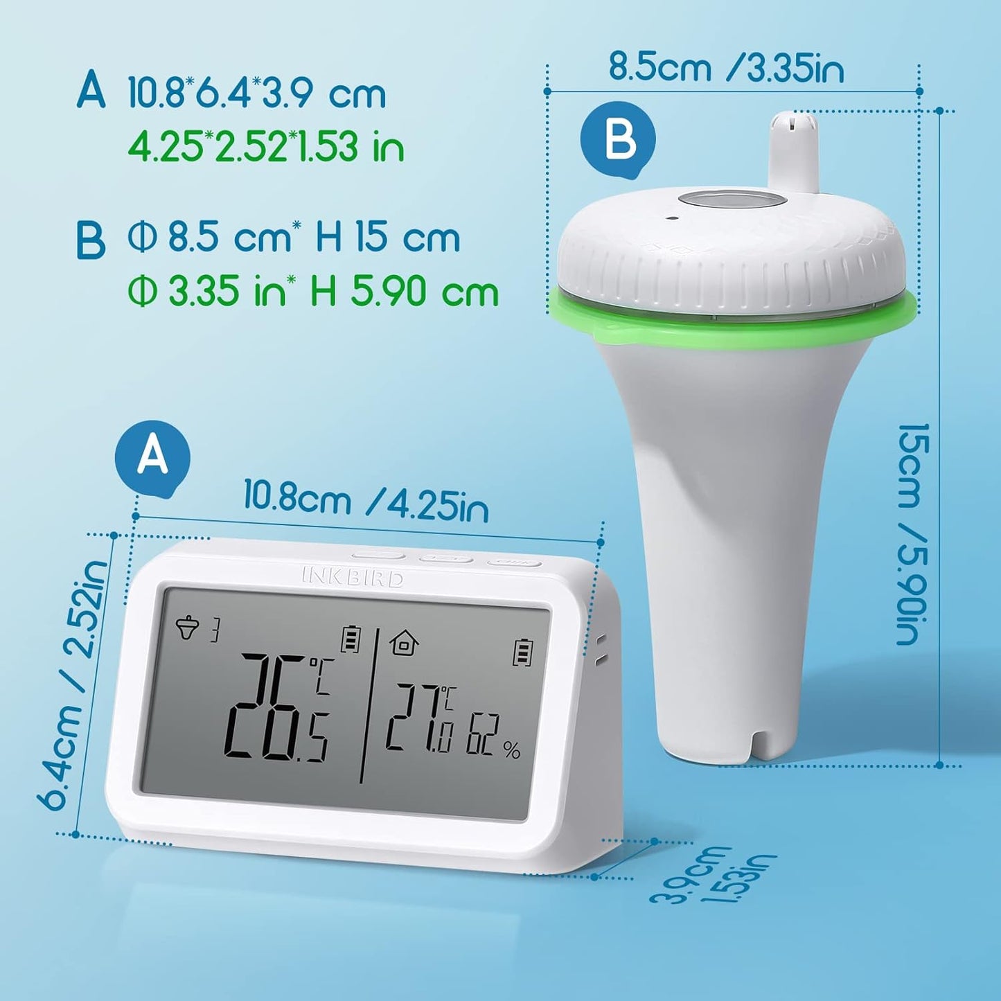 IBS-P02R Termometro per Piscina Digitale IPX7 Impermeabile Termometro Galleggiante Termometro Neonato Bagnetto Wireless Con Monitor Di Temperatura E Umidità per Piscina Acqua Bagno