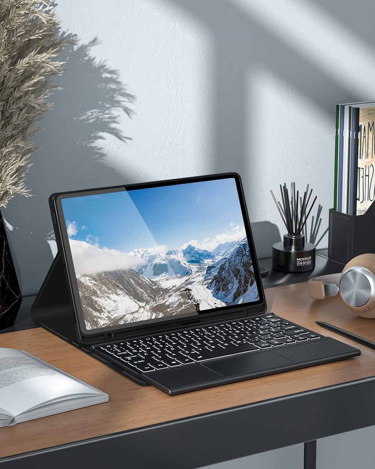 Twill - Custodia Con Trackpad per Samsung Galaxy Tab S9+/S9 plus Da 12,4" (SM-X810/X816B/X818U), Tastiera Bluetooth QWERTZ E Retroilluminazione a 7 Colori, Colore: Nero