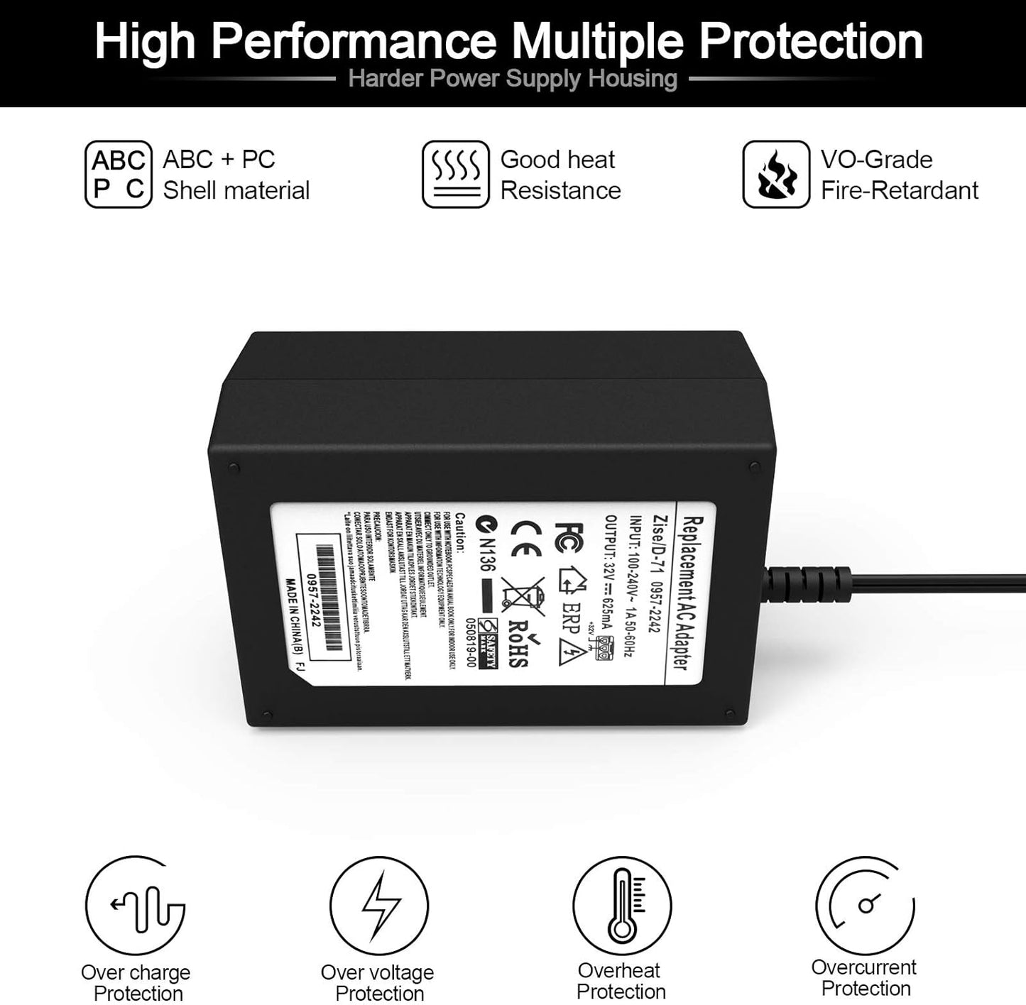 Cavo Di Alimentazione per Stampante 0957-2242 0957-2269 per HP Photosmart B109 B209 C4635 C4685, HP Deskjet F4180 All-In-One Printer Series CB584AR, CB584A