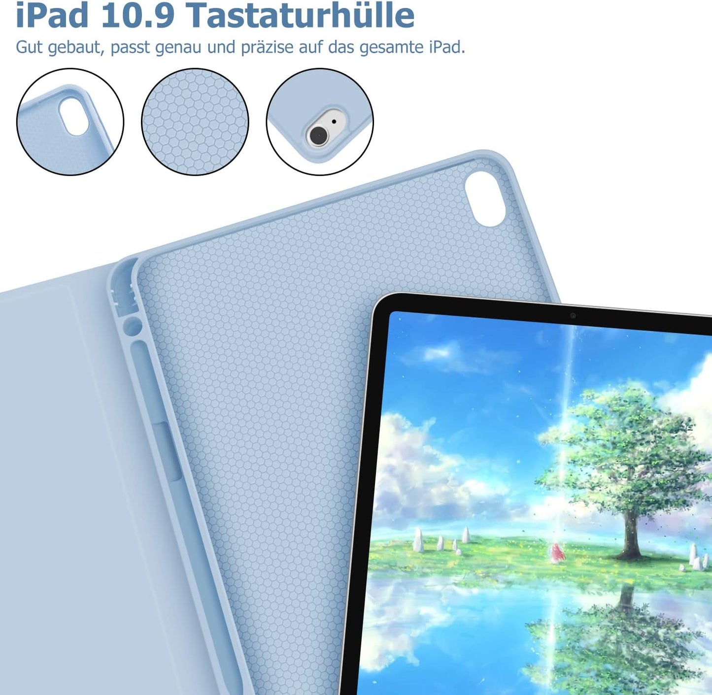 Custodia per Tastiera per Ipad Air 5 2022 / Ipad Air 4 2020 10,9 Pollici, Magnetica Rimovibile Con Layout Tedesco QWERTZ