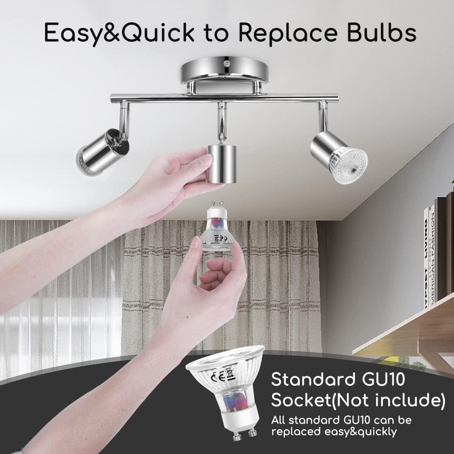 Faretti LED Soffitto Orientabili, Lampada Da Soffitto GU10, 3 Luci Lampadario Camera Da Letto Cucina Soggiorno 220V (Lampadine Non Incluse)