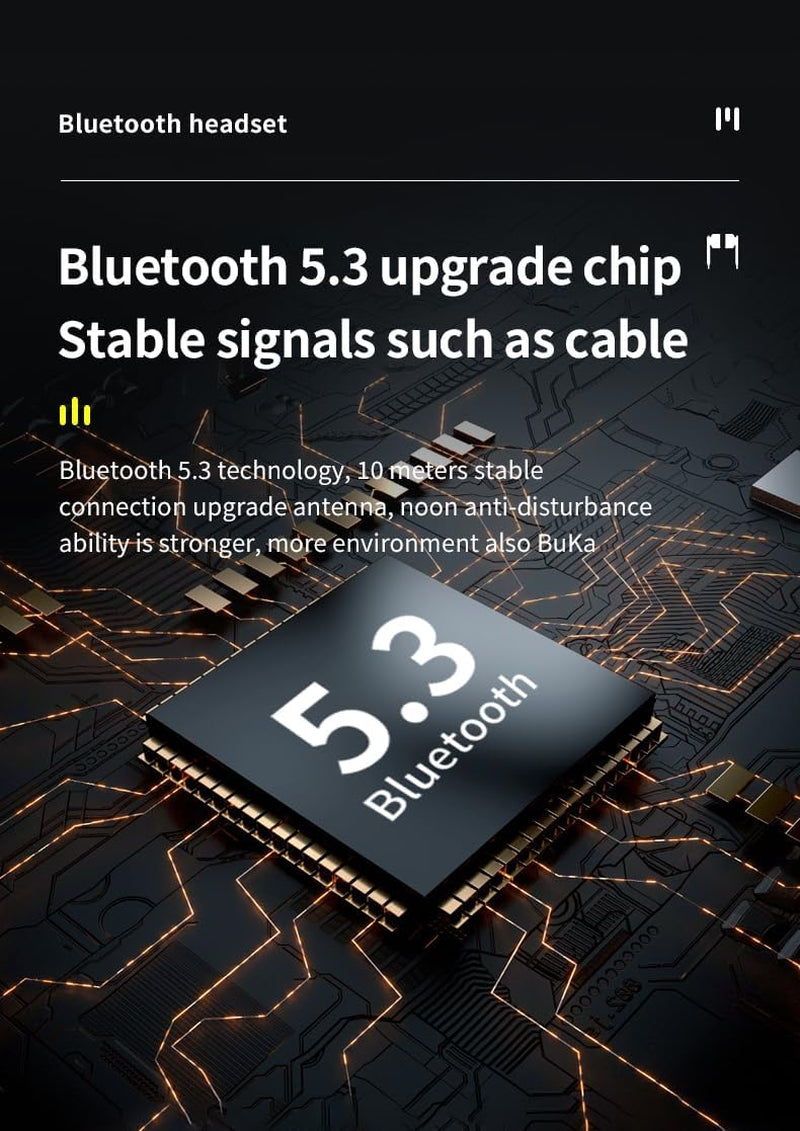Cuffie Wireless AI-7B, Cuffie Wireless Bluetooth 5.3, Cuffie Stereo Bluetooth Hifi Con Display a LED Nell'Orecchio Controllo Tattile Con Cancellazione Del Rumore IP7 Impermeabile