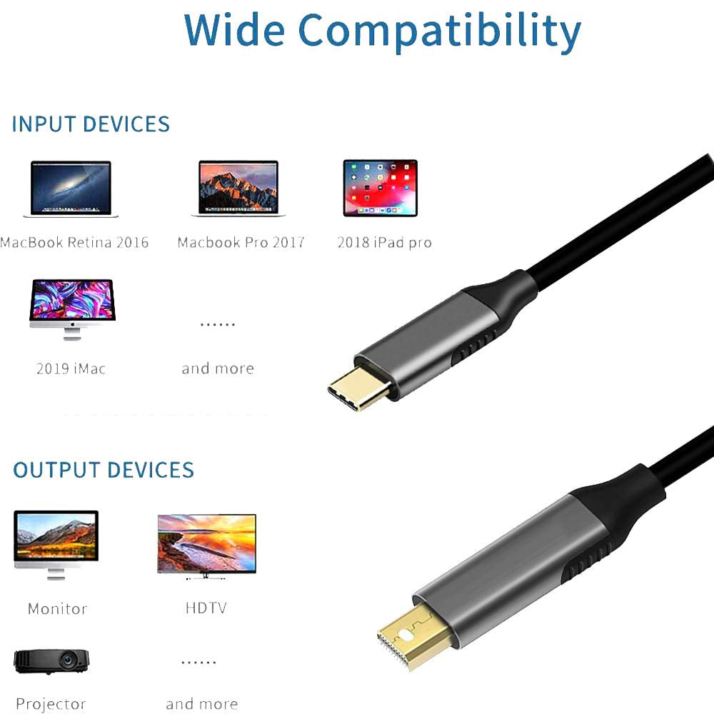 Cavo Da USB Type-C Maschio a Mini Displayport, Cavo Di Conversione Video Da USB C a Mini DP 4K@60Hz Supporto Modalità Specchio Ed Estendo Dello Schermo, 1,8 M, Non-Bidirezionale