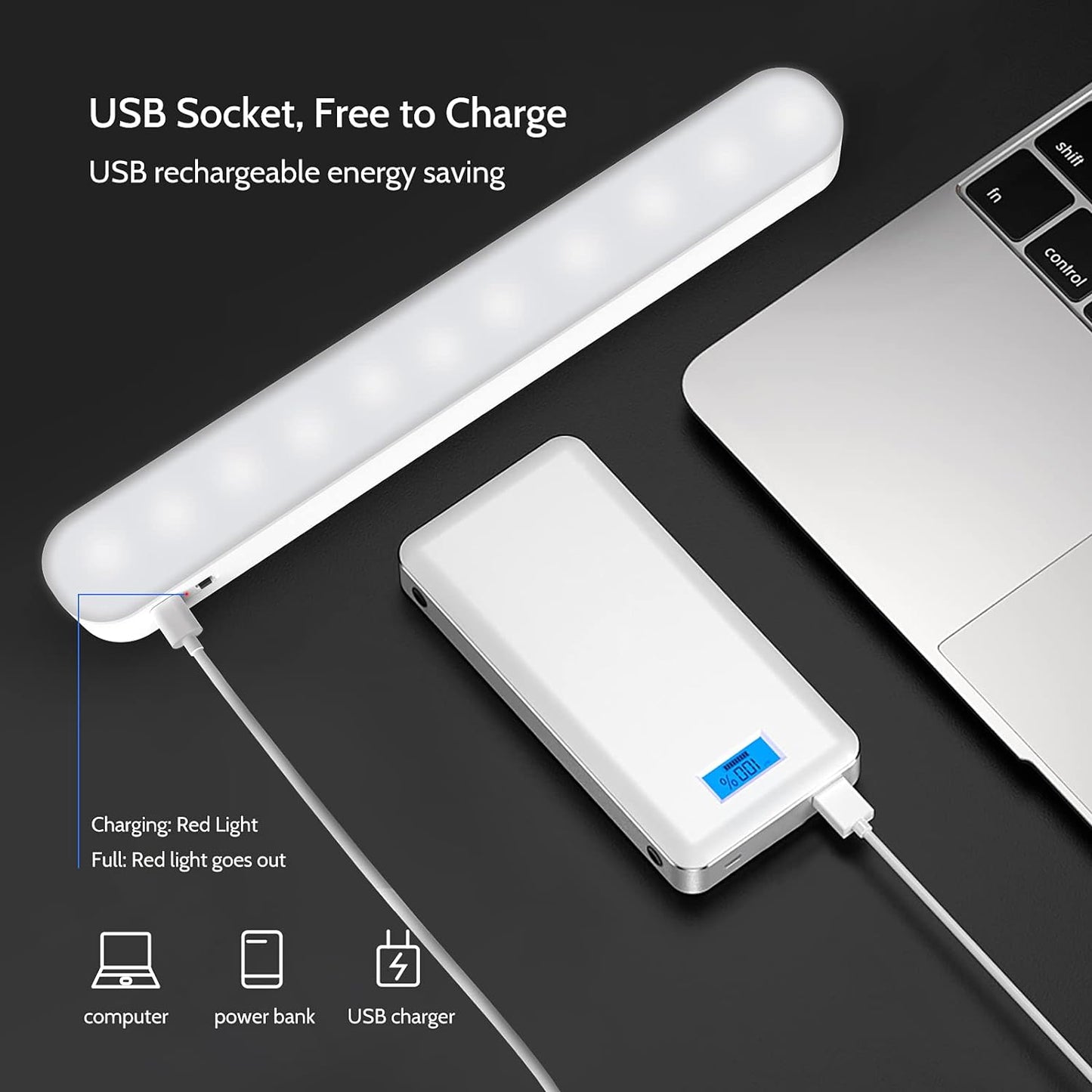 Illuminazione Su LED Dell'Armadio, Luce Notturna Dell'Armadio, Lampada Notturna USB Con 3 Livelli Di Luminosità per Camera E Cucine