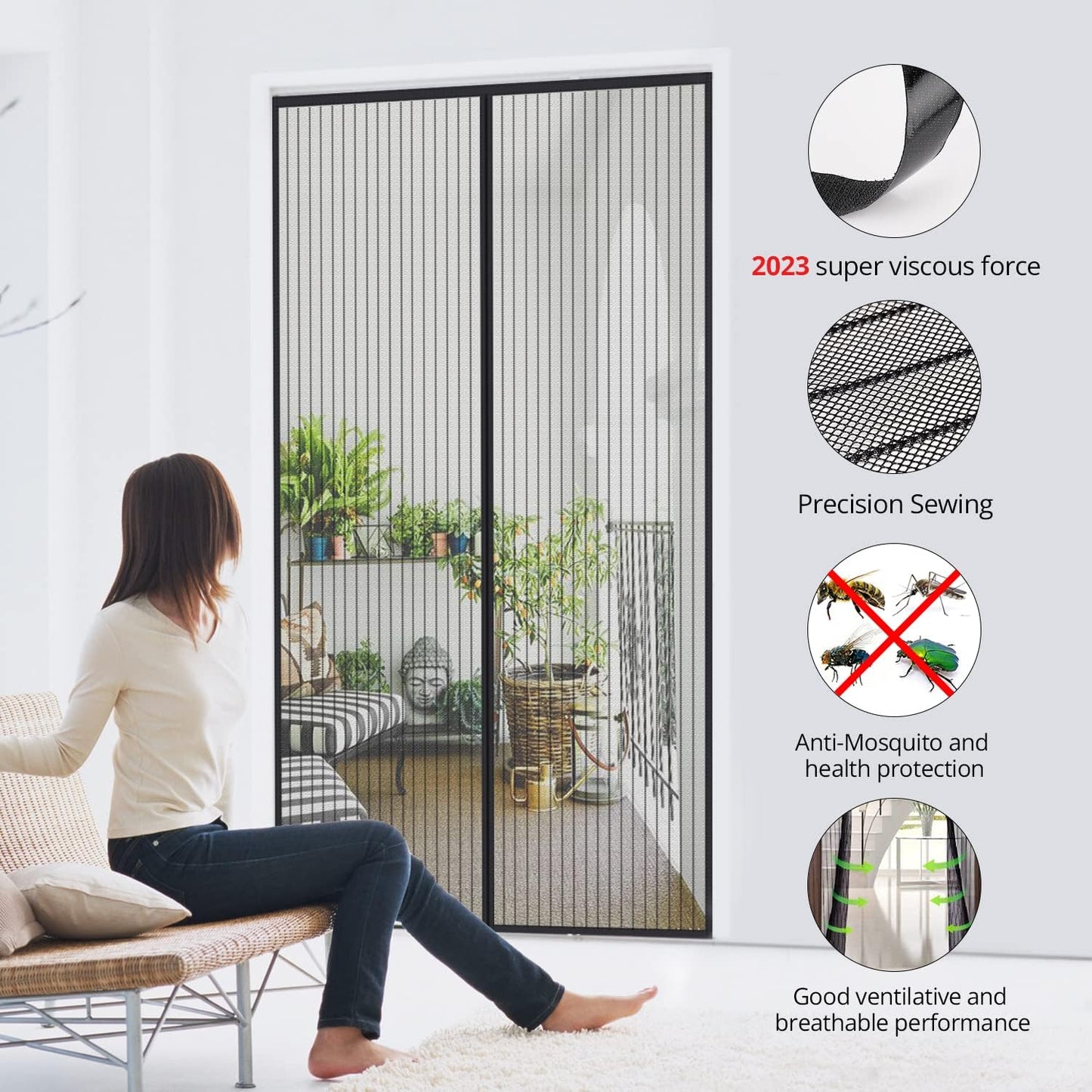 Zanzariera Magnetica 120X240Cm Zanzariera Porta Finestra a Calamita Resistente Traspirante Tenda anti Mosche, Nero