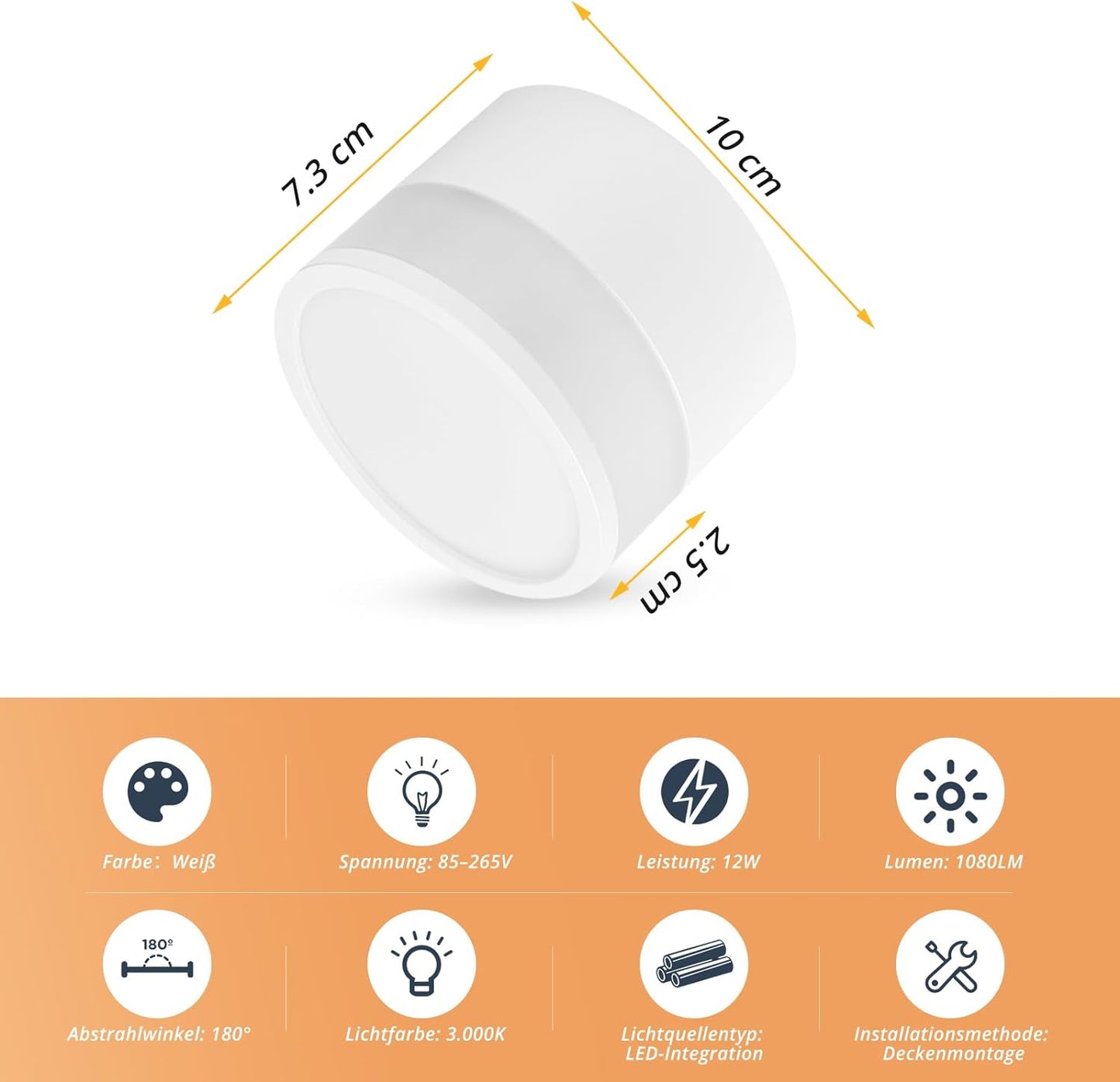 Faretti LED Da Soffitto 12W IP65 Faretto Lampadario 3000K Faretto Plafoniera Ø10Cm Bianco Caldo Faretti Da Soffitto Bianco Spot Alluminio per Bagno Soggiorno Cucina Corridoio