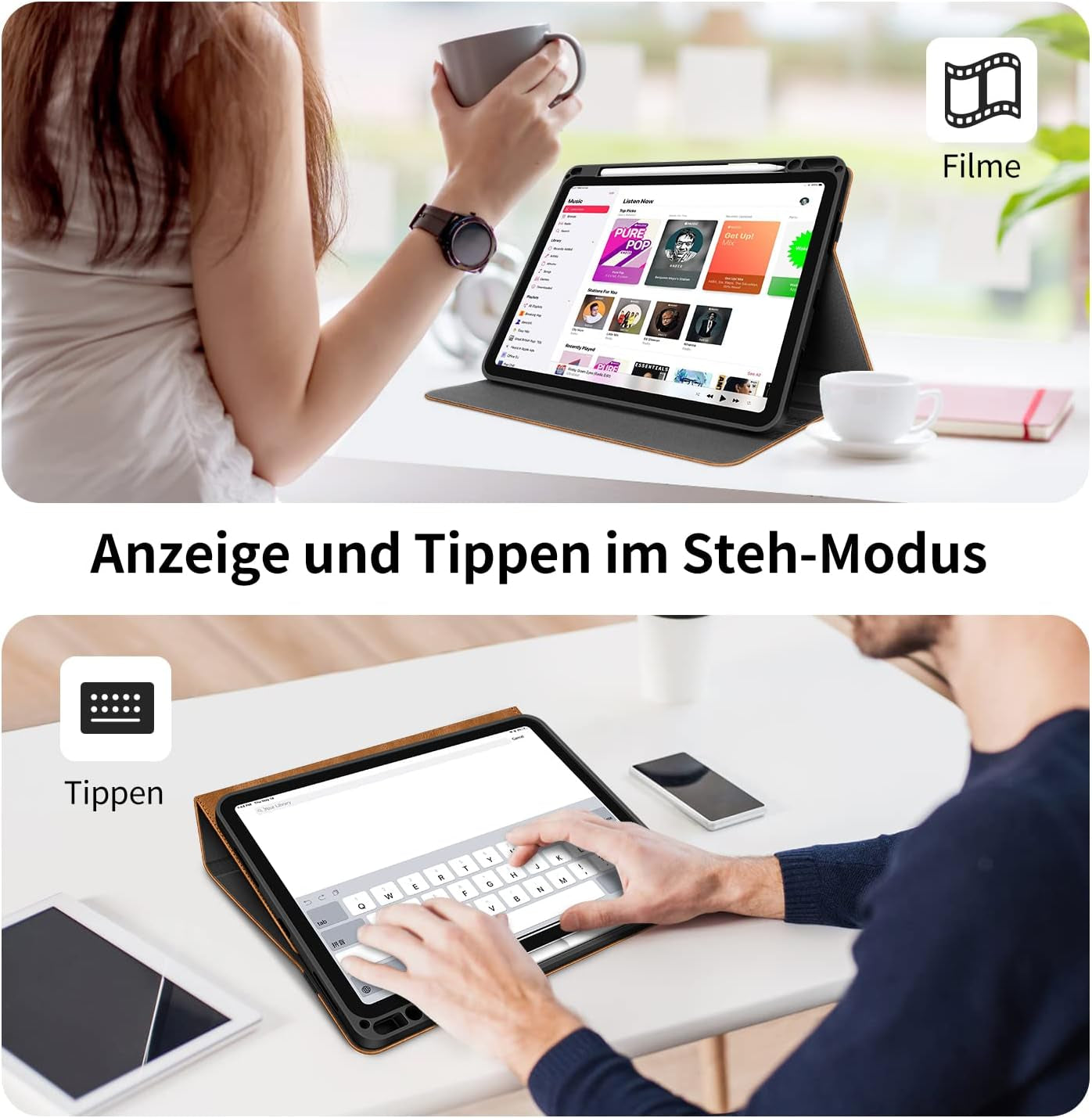 HOLIMET Cover per Ipad Air 6 11" M2 2024, Ipad Air 5./4. Generazione (2022/2020) 10.9 Pollici Cover Con Pencil Holder, Custodia Auto Sveglia/Sonno Smart Folio Case, Supporto Multi-Angolo - Marrone