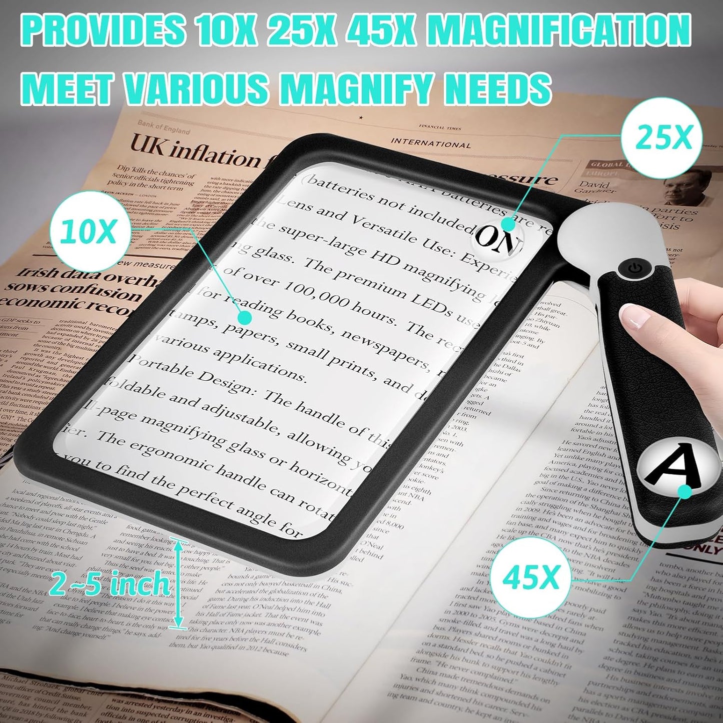 Lente D'Ingrandimento Con Luce, Lente Ingrandimento per La Lettura, Lente Di Ingrandimento Ricaricabile E Pieghevole Con 48 LED, Occhiali D'Ingrandimento per Libro, Ipovedenti E Anziani