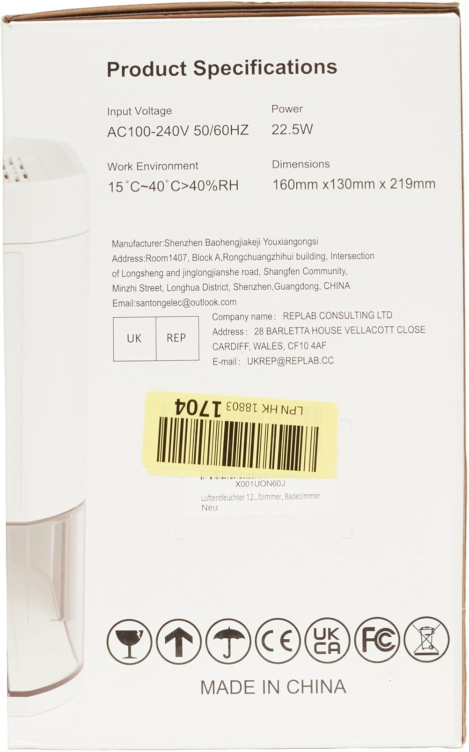 Deumidificatore Elettrico, 1200 Ml, Deumidificatore per Casa, Piccolo Deumidificatore, Sbrinamento Automatico per Cantina, Bagno, 7 Colori, Con Timer, Contro L'Umidità, Modalità Notte
