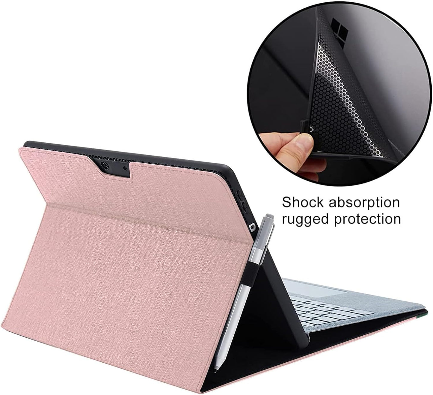 Custodia per Tablet Surface Pro 11, Pro 10,Pro 9 per Business Custodia Con Portapenne, Angolo Di Visualizzazione Multiplo Regolabile, Compatibile Con La Tastiera Type Cover