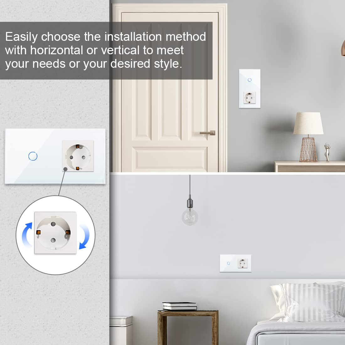 Interruttore Touch Intelligente Con Presa Schuko Da Incasso Con Cornice in Vetro, Interruttore Della Luce WLAN Da Lavoro Con Alexa, Google Assistant, Interruttore Da Parete Semplice in Bianco,