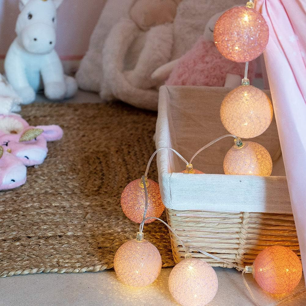 Ghirlanda Luminoso a LED per Batuffoli Di Cotone USB - Telecomando Wireless - Luce Notturna per Bambini 2H - Adattatore Doppio USB 2A Incluso - 4 Intensità - 32 Sfere 4,8 M - Principessa