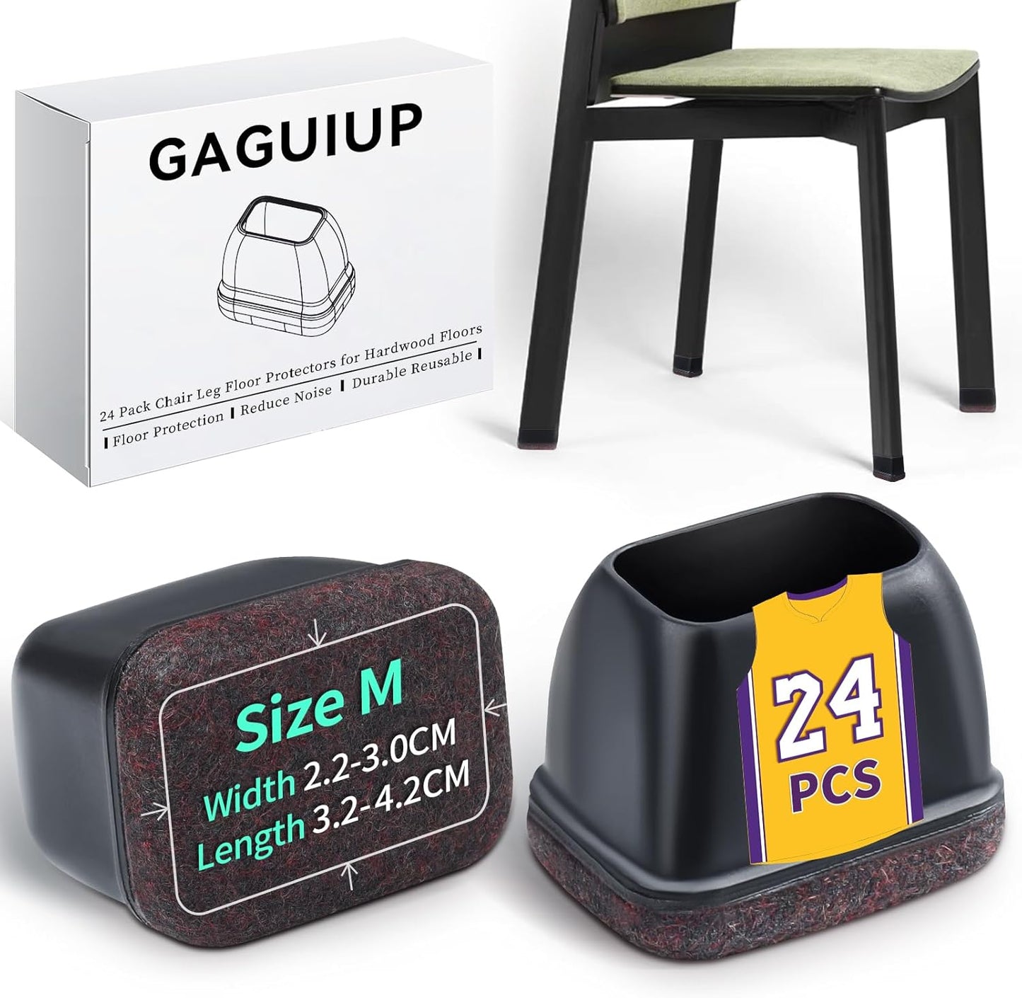 Tappi Protettivi per Gambe Di Sedie Rettangolari in Feltro Da 24 Pezzi per Gambe Di Sedie Di Mobili, Adatti per Proteggere Pavimenti in Legno, Lunghezza 32-42 Mm, Larghezza 22 Mm-32 Mm