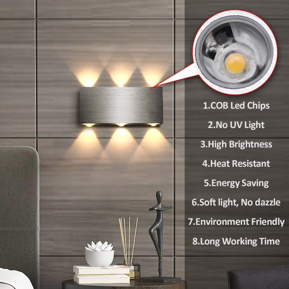 Glighone 18W Applique Da Parete Interni Lampada Da Parete LED Luce Moderna in Alluminio Applique per Soggiorno Camera Da Letto Negozi, Ristoranti Bianco Caldo (Bianco Caldo-18Cm)