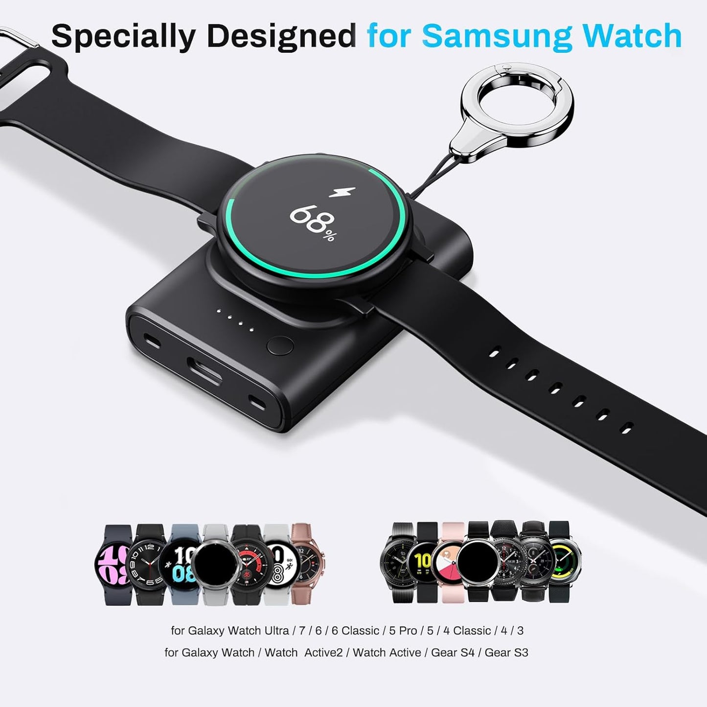 Caricatore per Samsung Watch 7, 1800 Mah Caricabatterie Wireless Portatile per Samsung Galaxy Watch Ultra/7/6/6 Classic/5 Pro/5/4/3/Active 2/Gear S3/Sport