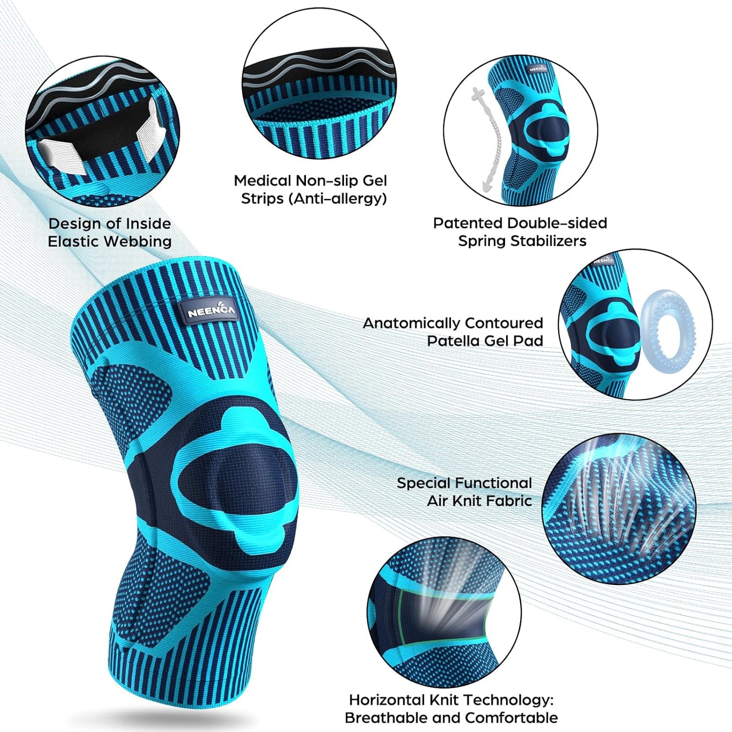 - Ginocchiera Di Compressione, Con Cuscinetti in Gel per Patella E Stabilizzatori Laterali a Molla, Protezione Medica per Corsa, Menisco, Artrite, Sollievo Dal Dolore Articolare, ACL, Recupero