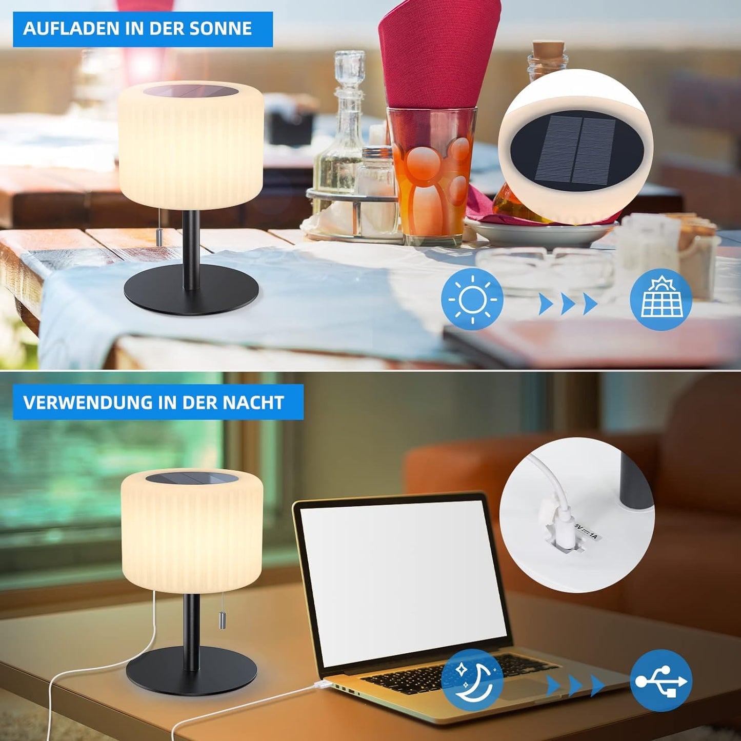 Lampada Da Tavolo Solare per Esterni, Dimmerabile, 7 Colori RGB, Lampada Da Tavolo per Esterni, Senza Fili, Ricarica USB E Solare, IP44, Impermeabile, Lampada Da Tavolo per Esterni, Giardino