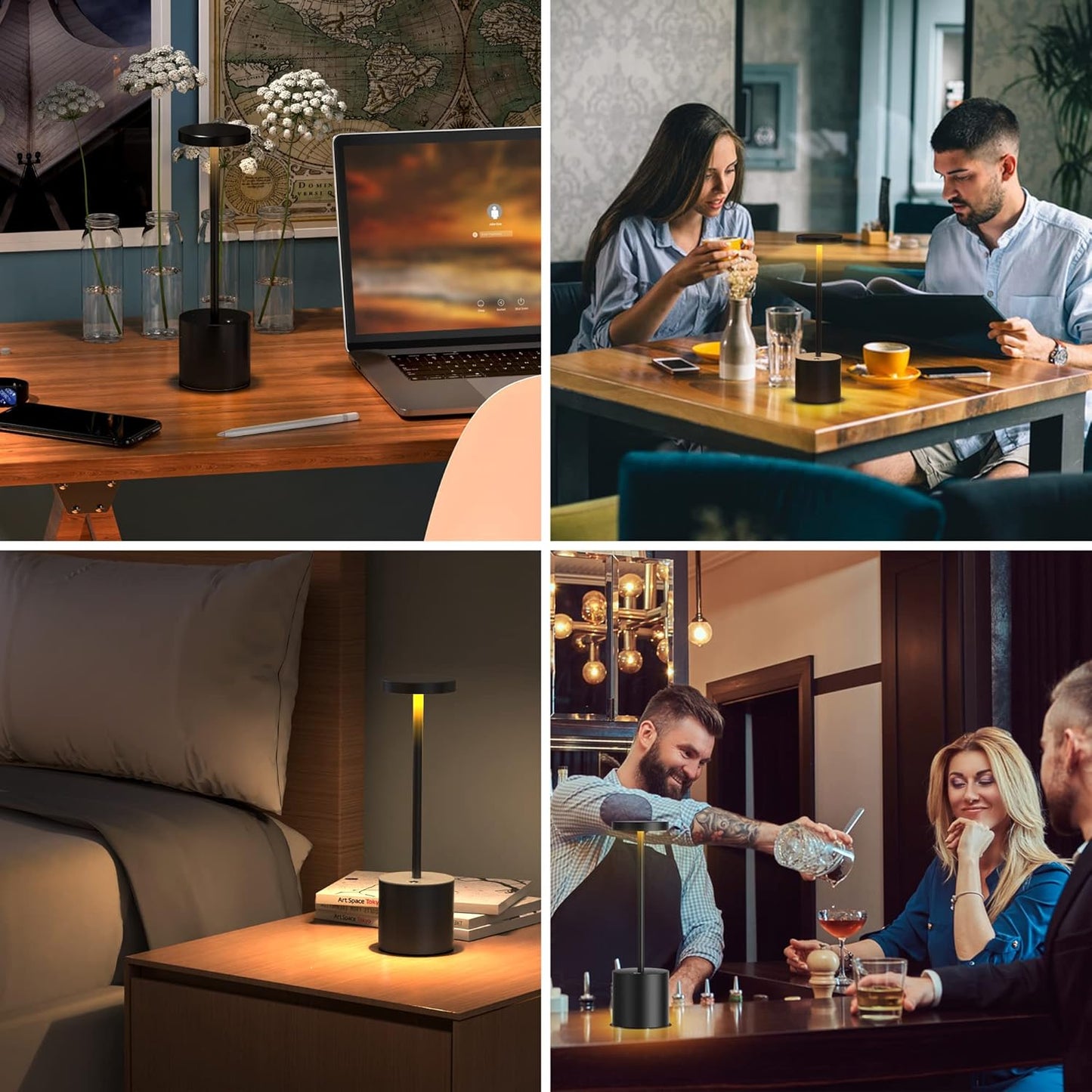Lampada Da Tavolo Senza Fili, 5000 Mah, in Metallo E Alluminio, Dimmerabile, Lampada Da Tavolo, Portatile, Ricaricabile, USB, per Interni Ed Esterni, Sala Da Pranzo, Bar, Terrazza (2 Nero)
