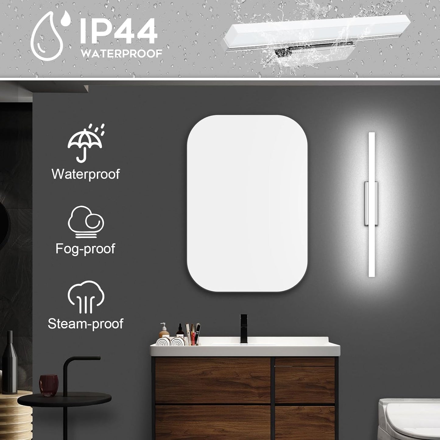 LED Lampada Da Specchio Bagno 8W 40Cm Lampada Da Bagno,Luce Specchio Bagno Bianco Freddo 6000K, Luce per Specchio Da Bagno Impermeabile IP44