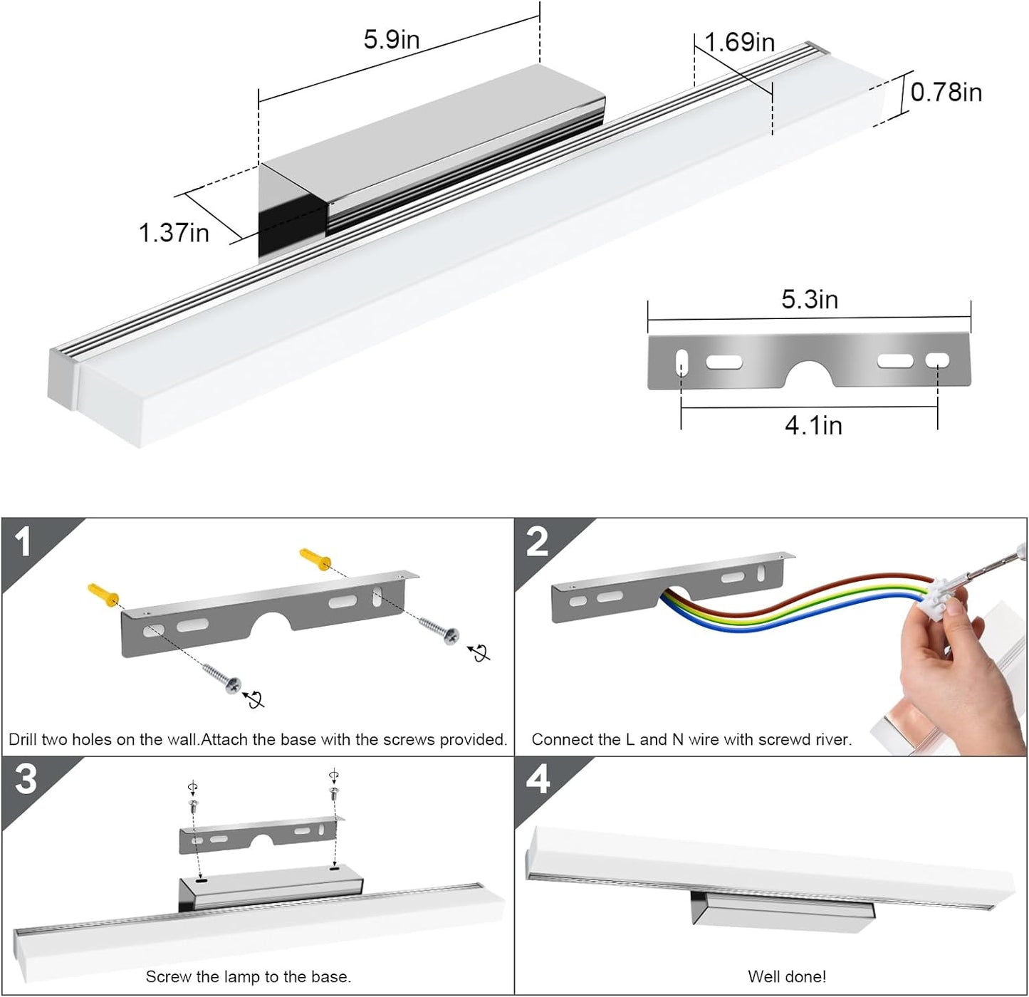 LED Lampada Da Specchio Bagno 8W 40Cm Lampada Da Bagno,Luce Specchio Bagno Bianco Freddo 6000K, Luce per Specchio Da Bagno Impermeabile IP44