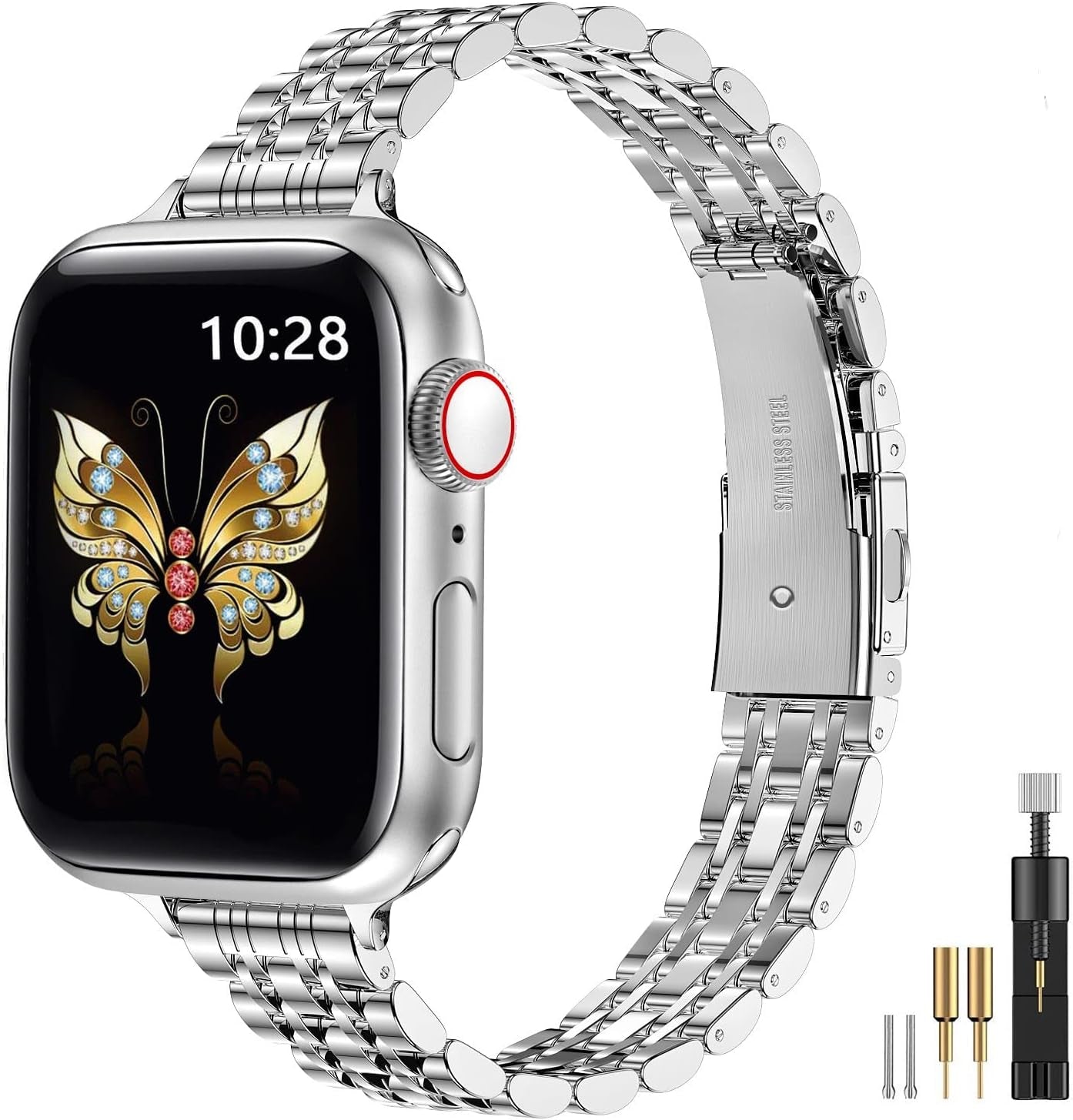 Fascia Sottile Compatibile Con Il Bracciale Apple Watch 38 Mm 40 Mm 41 Mm 42 Mm 44 Mm 45 Mm, Sottile Fascia a Catena in Metallo in Acciaio Inox per Iwatch Da Donna Serie 8 7 6 5 4 3 2 1 SE