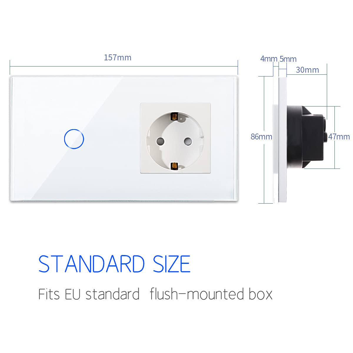Interruttore Touch Intelligente Con Presa Schuko Da Incasso Con Cornice in Vetro, Interruttore Della Luce WLAN Da Lavoro Con Alexa, Google Assistant, Interruttore Da Parete Semplice in Bianco,