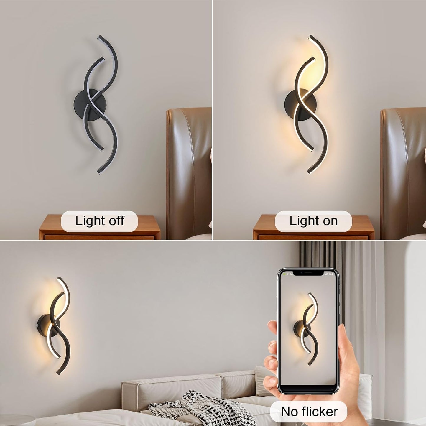Applique Da Parete Interno LED, 15W 1687LM Lampada a Muro LED Creativo, 42CM Lampada Da Parete Moderna in Acrilico per Camera Da Letto Bagno Soggiorno Corridoio, Bianco Caldo 3000K