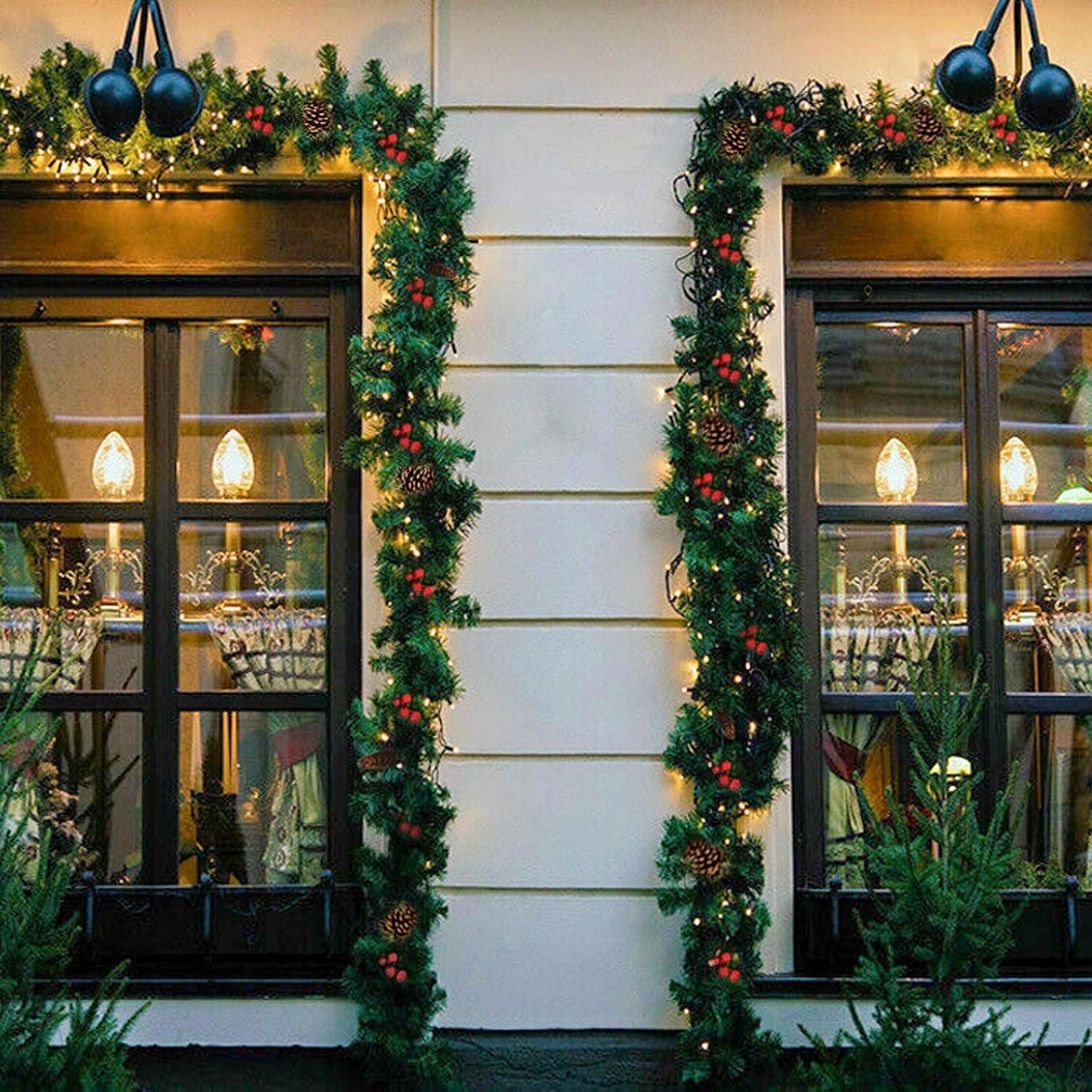 Ghirlanda Natalizia Con Luci 270CM Ghirlanda Natalizia Scale Lunga Luce a Led,Ghirlande Artificiali Natale per Camino Scale Porte Albero Decorazione per Feste Di Natale