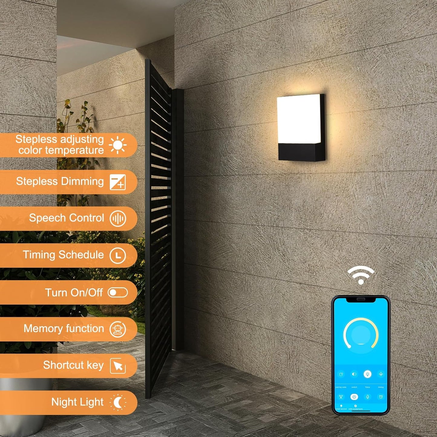 Dimmerabile Applique Da Parete Esterno Impermeabile IP65 Lampada Da Parete 18W Luce Da Muro LED Con 2.4G Telecomando APP Controllo 2700K-6500K Regolabile per Balcone, Giardino Veranda Via