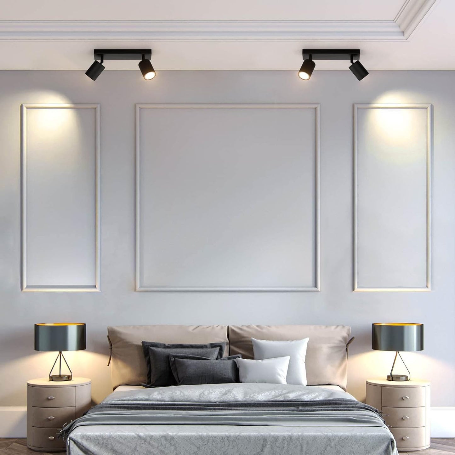Faretti Da Soffitto Orientabili Nero, Con 2 Attacco GU10, Plafoniera 2 Luci Interno, Lampada Soffitto per Cucina, Soggiorno, Camera Da Letto, Max 50W X 2, Lampadina Non Inclusa