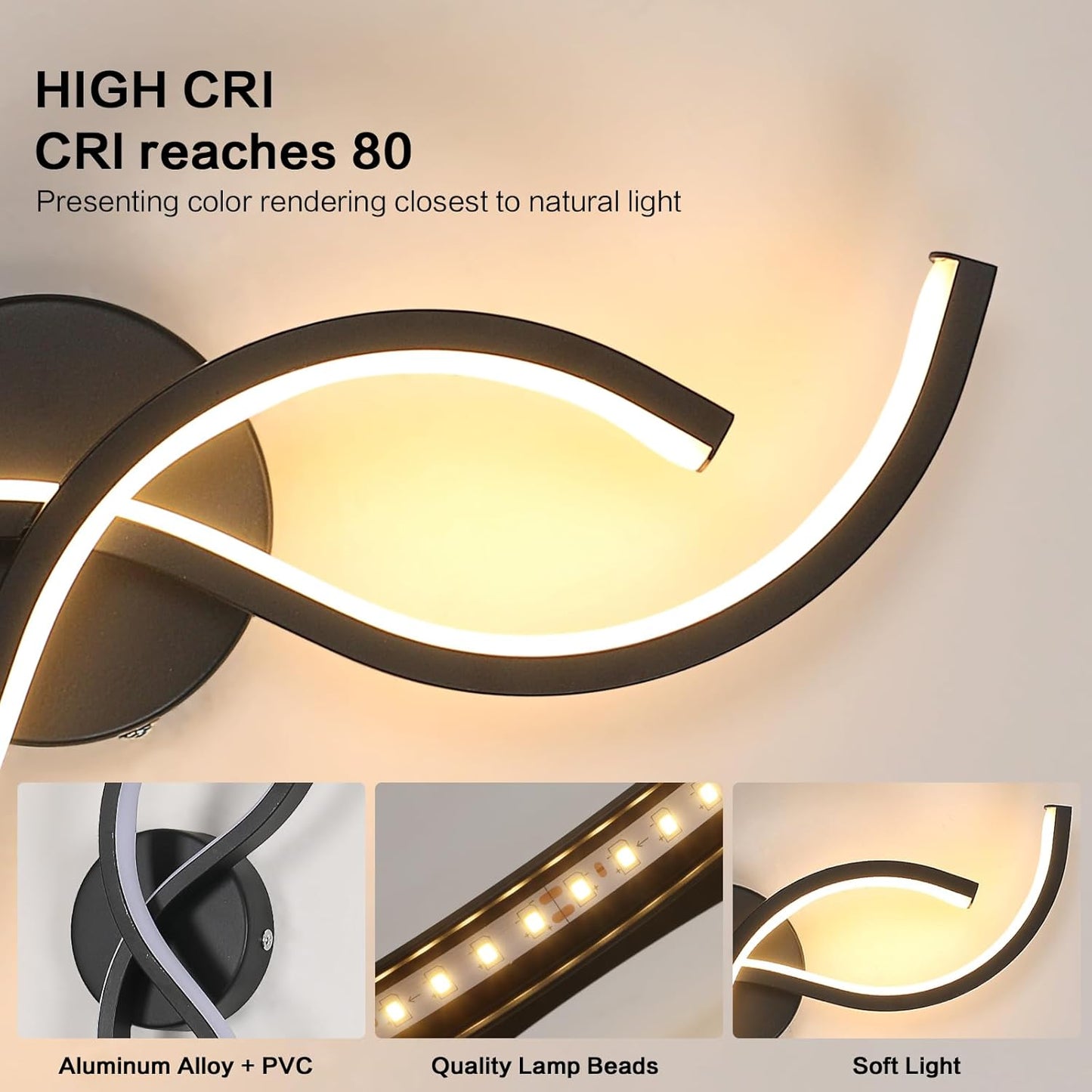 Applique Da Parete Interno LED, 15W 1687LM Lampada a Muro LED Creativo, 42CM Lampada Da Parete Moderna in Acrilico per Camera Da Letto Bagno Soggiorno Corridoio, Bianco Caldo 3000K