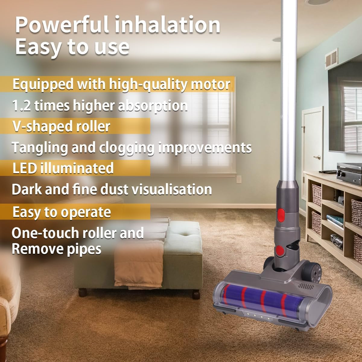 Spazzola Compatibile Con Dyson V7, V8, V10, V11, V15, Spazzola Soft Roller Con Azionamento Diretto E 4 Luci LED per Pavimenti Duri