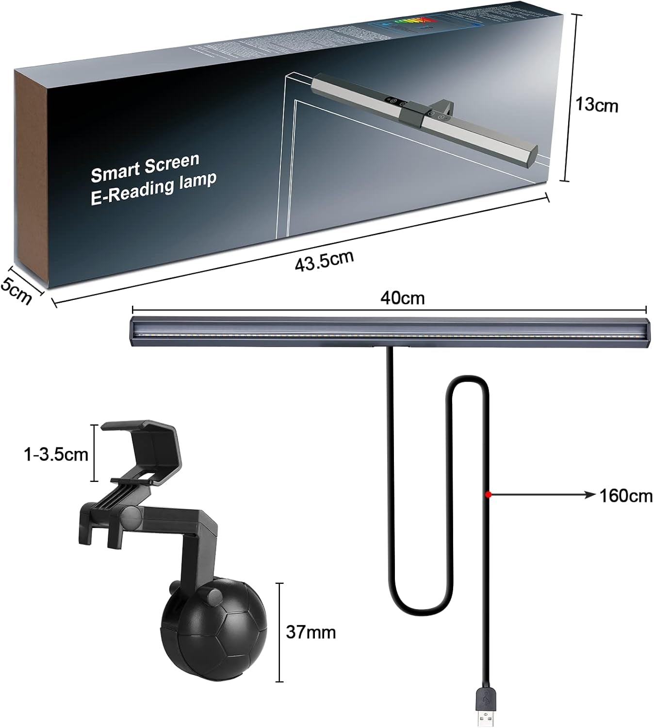 Lampada Monitor PC Computer, Luce Di Lettura a LED, Luce USB, Con Controllo Touch Screen, 3 Tipi Di Temperatura Del Colore Della Luce, Luminosità Regolabile, Protezione per Gli Occhi