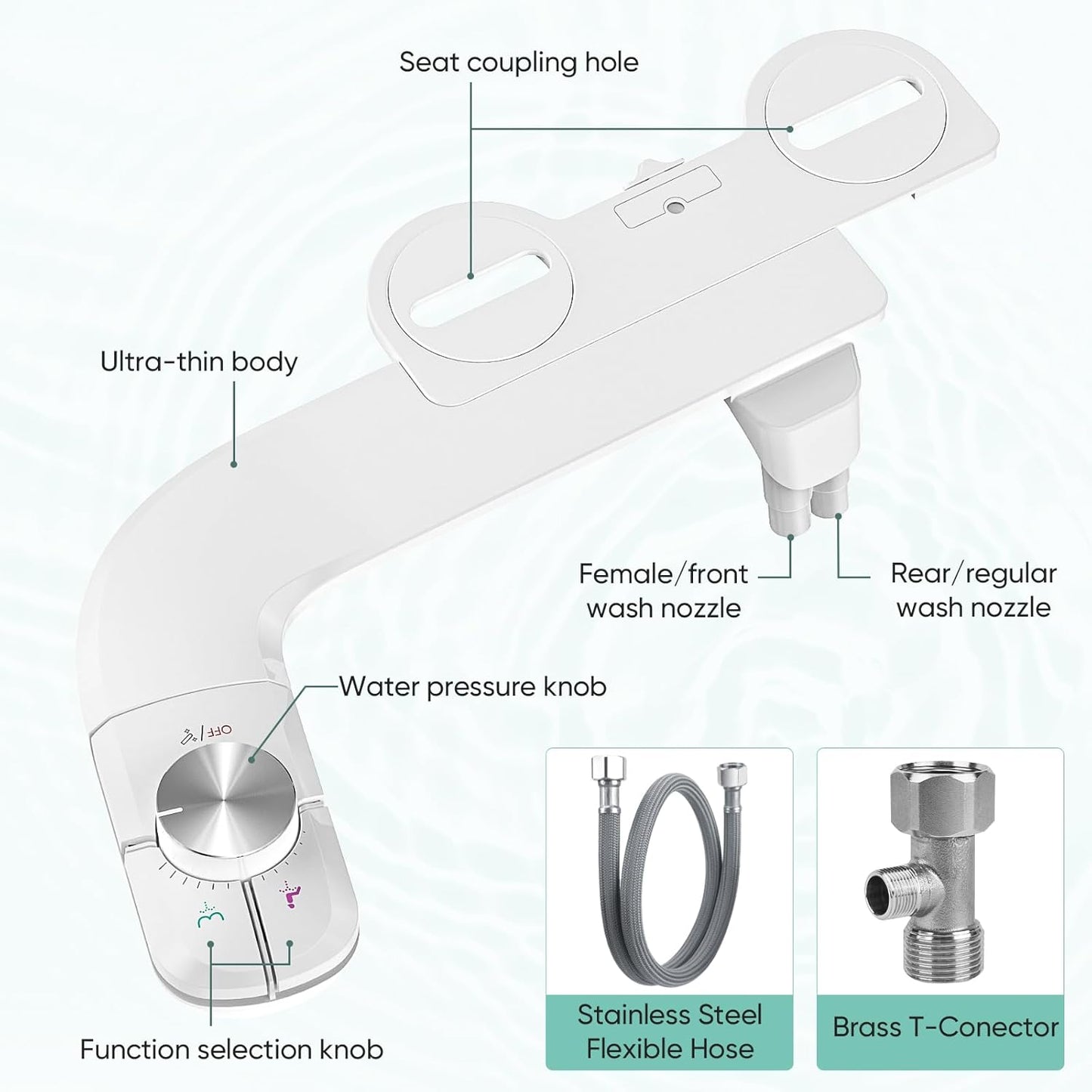 Inserto per Bidet Non Elettrico, Con Doppio Ugello Autopulente Retrattile, Pulizia Anteriore E Posteriore, Interruttore a Pressione Regolabile per Acqua Fredda