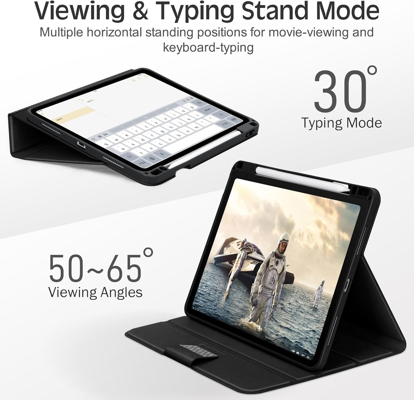 Custodia per Ipad Air 13" (2024, M2) Con Portamatite in Pelle Vegana Smart Stand Folio, Auto Wake/Sleep, Multi-Angolo per Visualizzare/Disegnare, Custodia Protettiva Con Chiusura Magnetica,