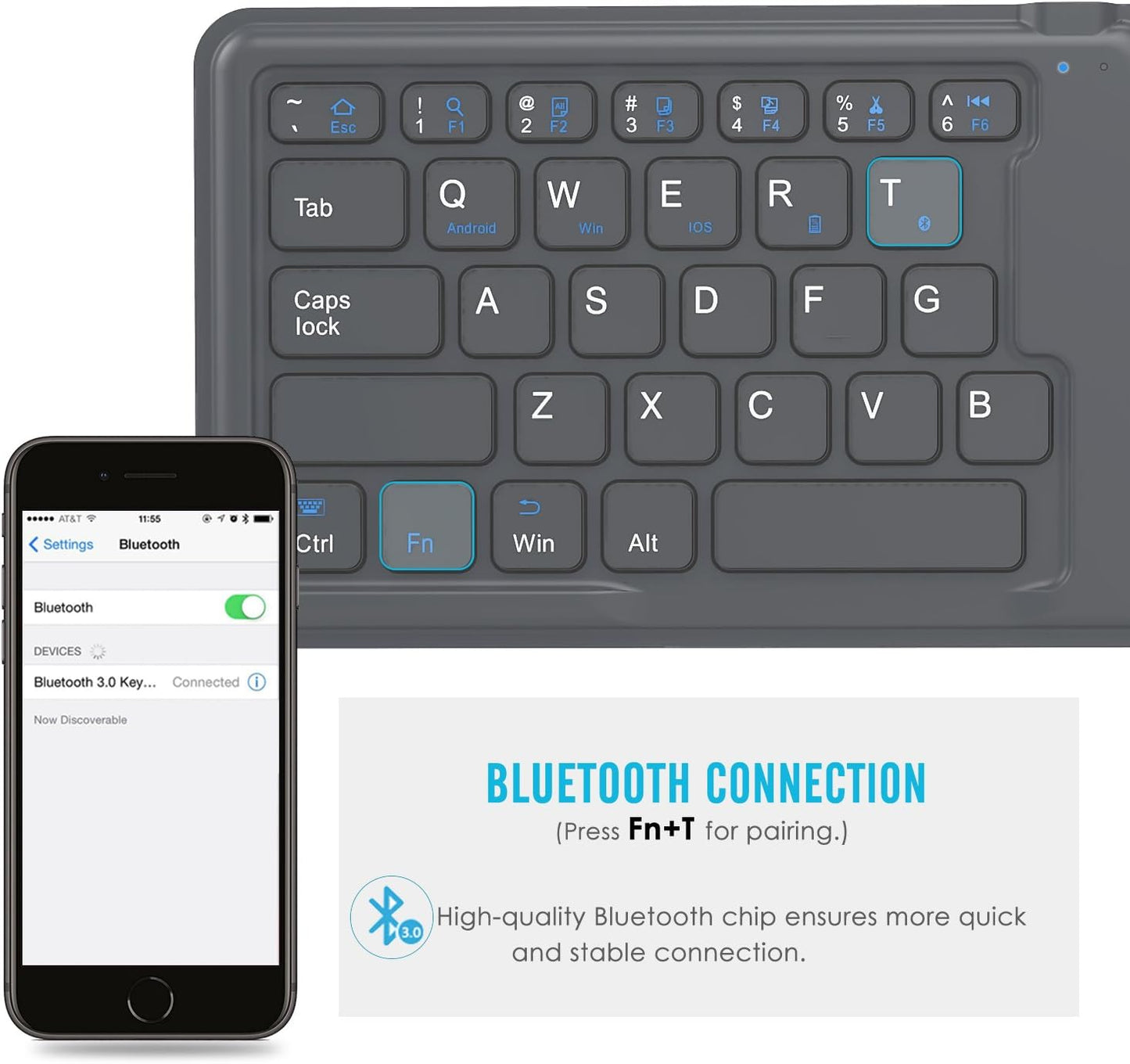 Tastiera Universale Pieghevole, Ultra Sottile Tastiera Wireless Bluetooth Portatile Ricariabile, in Versione Americana/Internazionale, per I Smartphone Ios, Android E Windows, Grigio