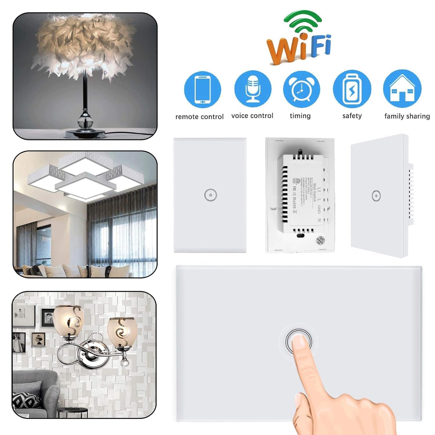 Interruttore Smart Touch Panel, Interruttore Wireless Wifi, Telecomando Del Telefono Cellulare, Supporto Del Controllo Vocale Alexa, Nessun Hub Richiesto, 2.4 Ghz Wi-Fi
