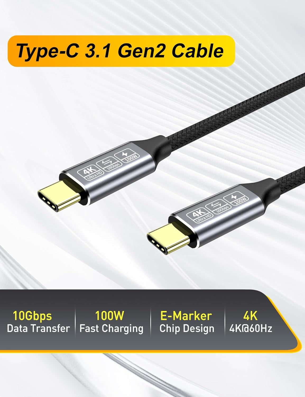 Cavo USB C a USB C 3.1 Gen2 4M 10Gbps Trasferimento Dati, 100W 20V/5A Cavo Ricarica USB C 4K Video Output,Cavo USB Type-C Compatibile Con Cavo Thunderbolt 3 per I-Pad Pro, Macbook Pro, Samsung S24