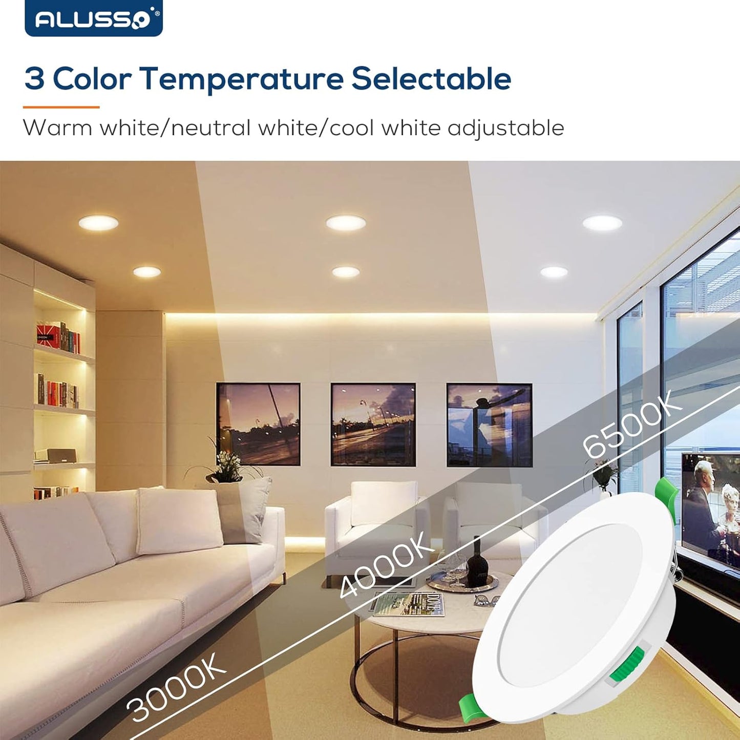 6 Faretti LED Da Incasso, 5W 400LM Luci Da Soffitto Interno, Dimmerabile IP65 per Bagno, Bianco Caldo 3000K Bianca Naturale 4000K Bianco Freddo 6500K, Apertura Ø75-85Mm, Ultra Sottile 30Mm