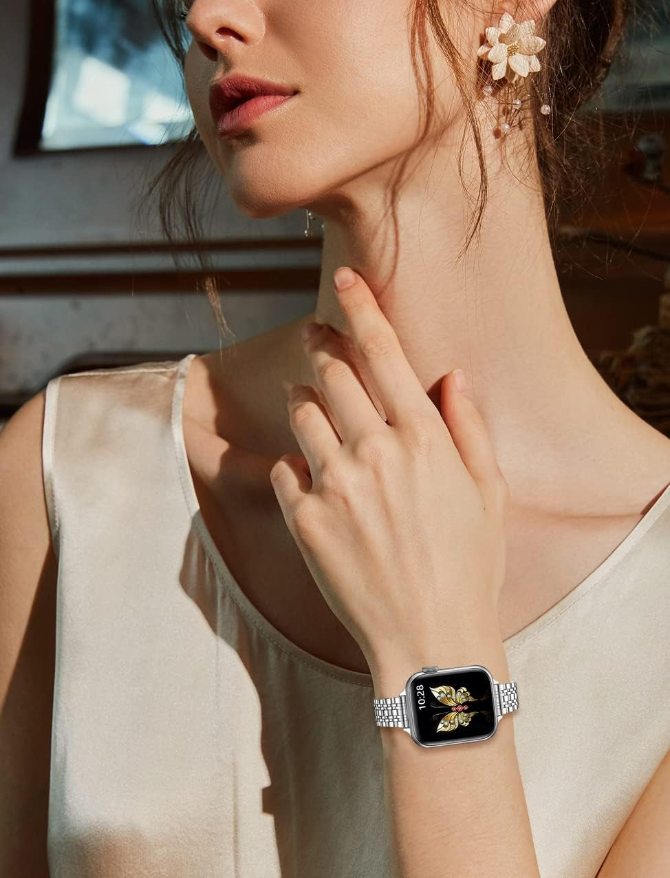 Fascia Sottile Compatibile Con Il Bracciale Apple Watch 38 Mm 40 Mm 41 Mm 42 Mm 44 Mm 45 Mm, Sottile Fascia a Catena in Metallo in Acciaio Inox per Iwatch Da Donna Serie 8 7 6 5 4 3 2 1 SE