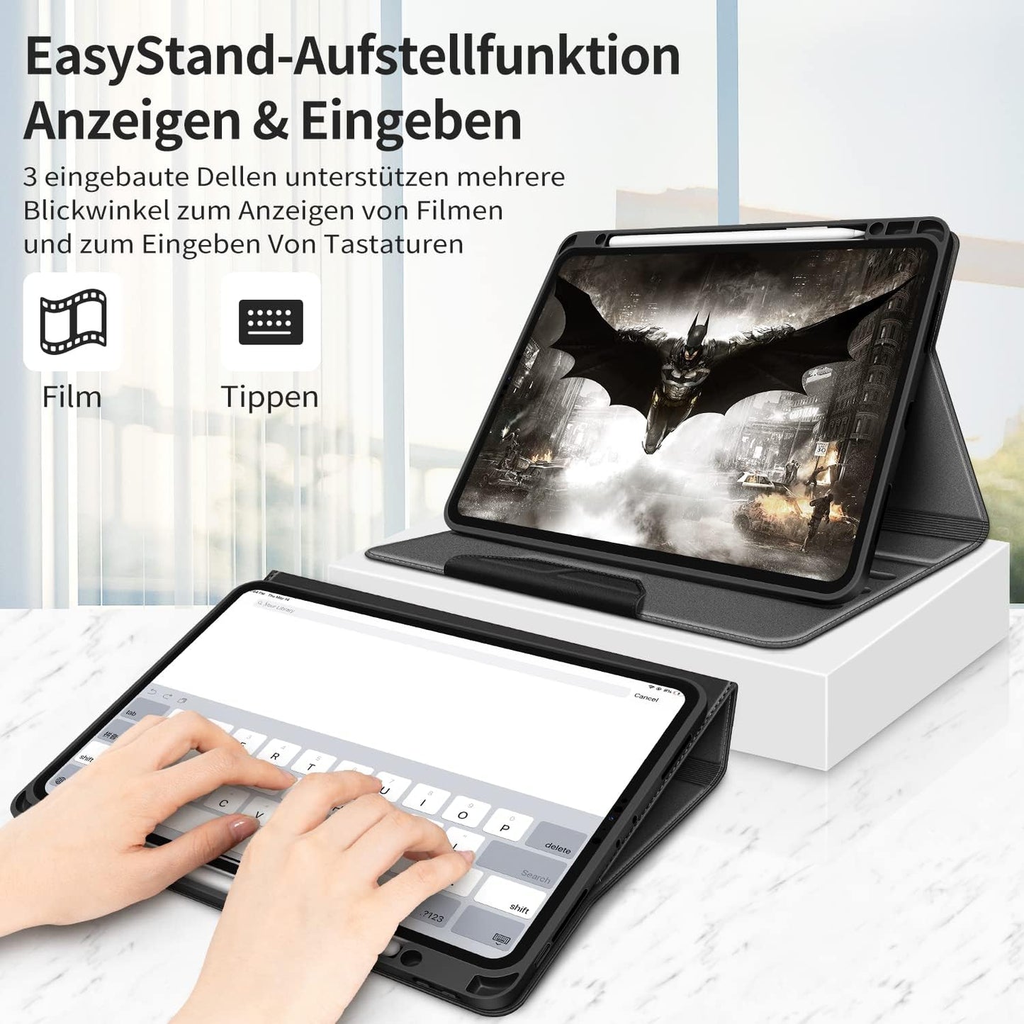 HOLIMET Custodia per Ipad Pro 12.9 2022 6 Generazione, 2022/2021/2020/2018 (6A/5A/4A/3A Gen) Ultra Smart Cover Con Pencil Holder per Pencil 2, Auto Svegliati/Sonno Case per Ipad Pro 12.9 Pollici, Nero