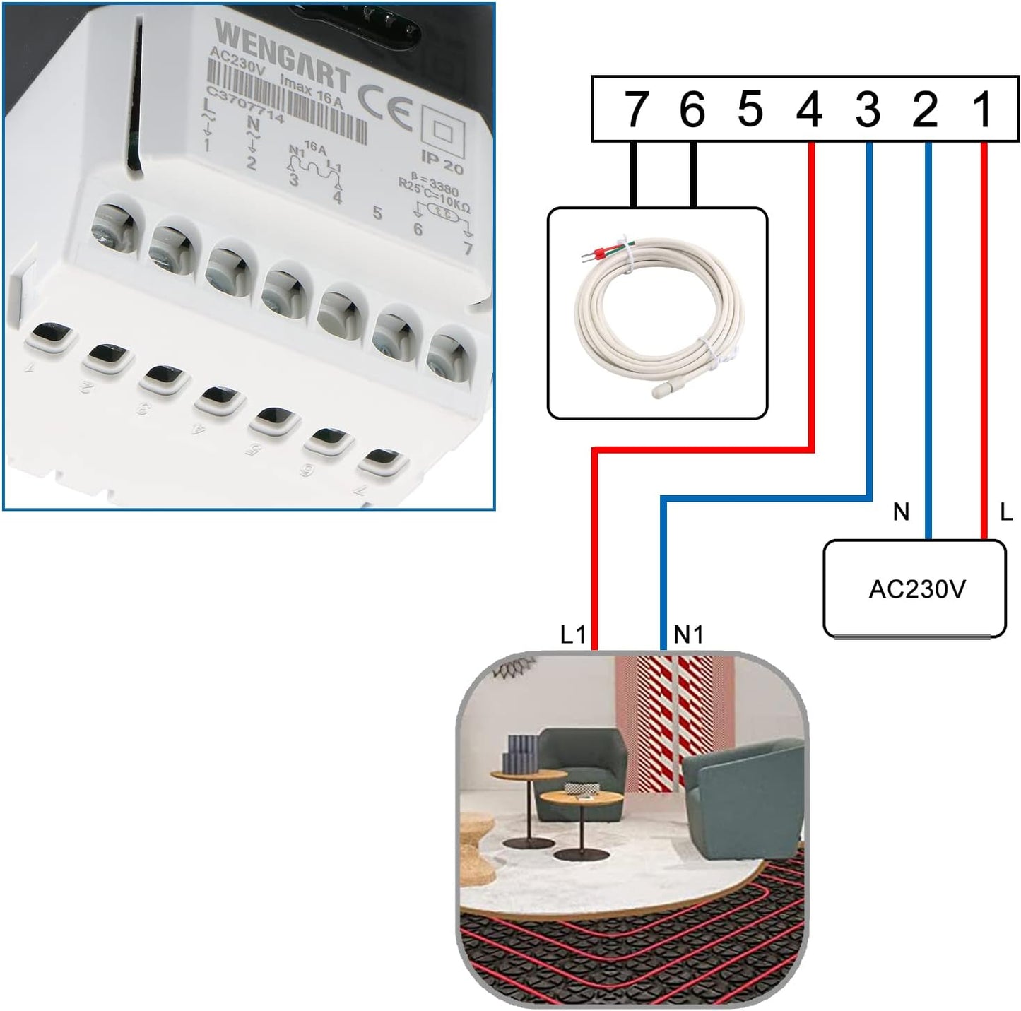 Termostato LCD Digitale Programmabile Wg809,Touchscreen Retroilluminato,3A AC230V per Gli Impianti Di Riscaldamento Ad Acqua, Bianco