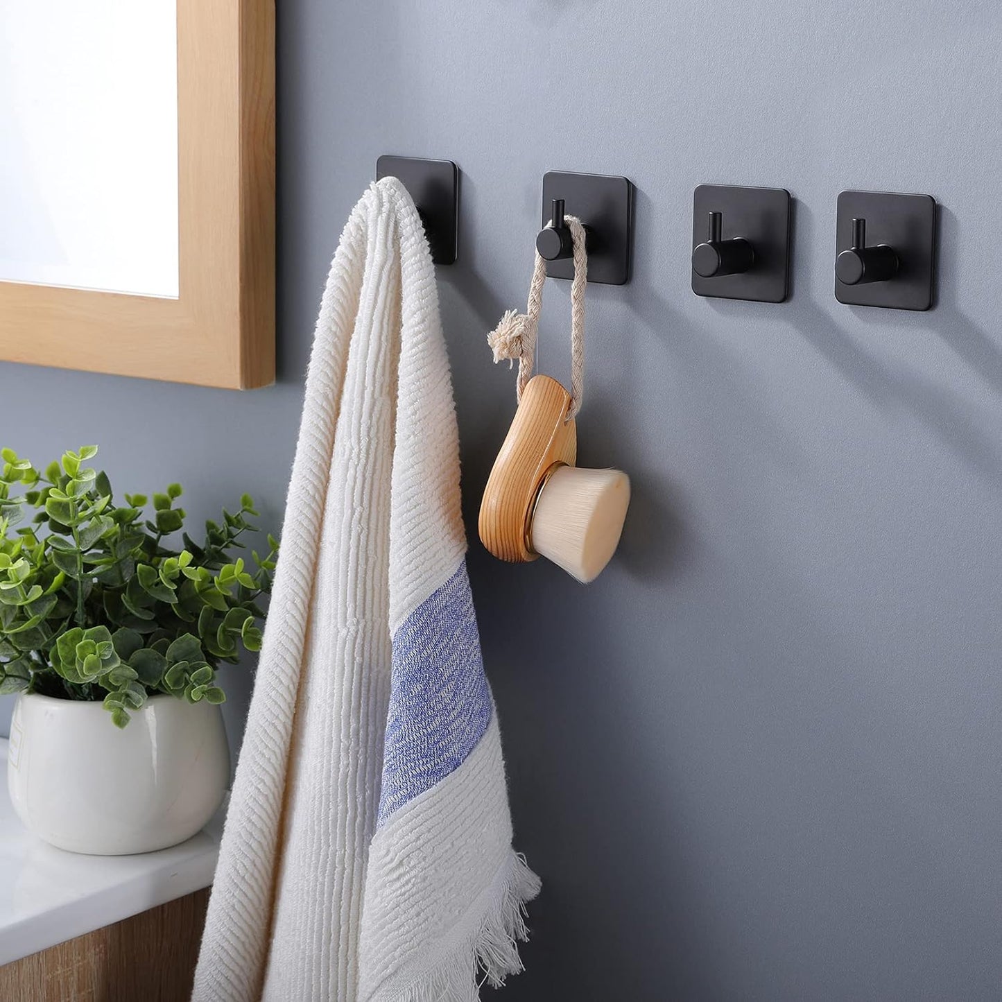 Gancio per Asciugamani, Autoadesivo, in Acciaio Inox, Senza Fori, per Bagno E Cucina, 4 Pezzi, Nero