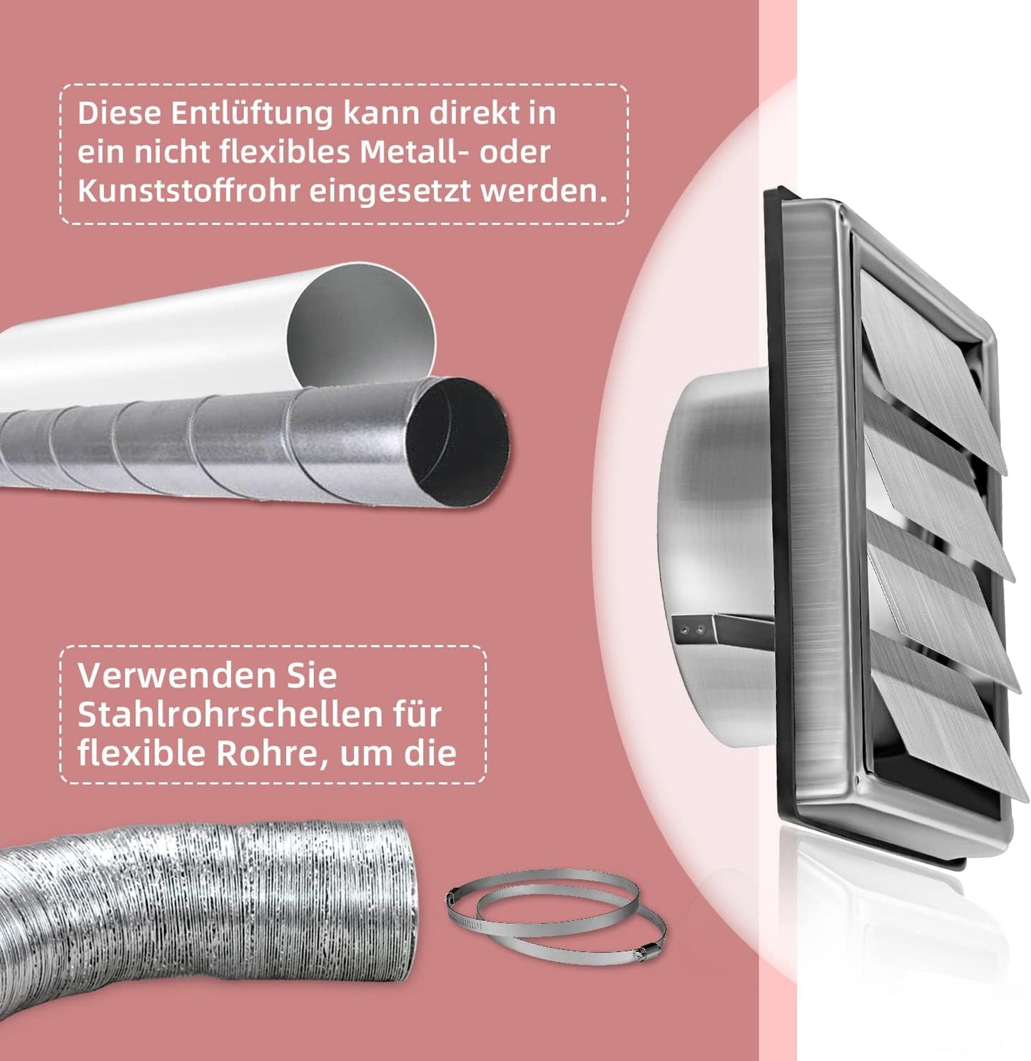 Griglia di protezione dalle intemperie in acciaio inox griglia di ventilazione lamelle mobili 100 mm 125 mm 150 mm