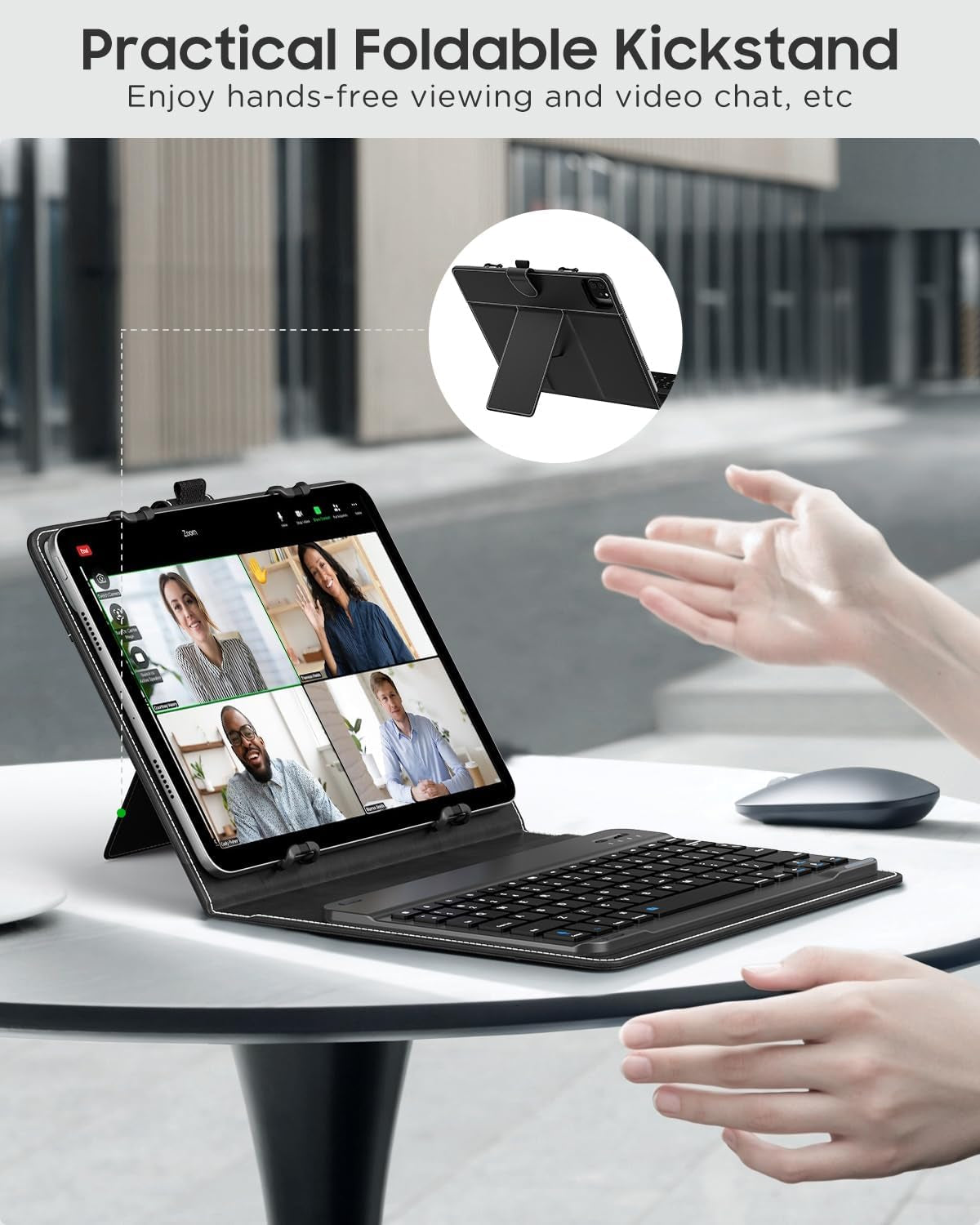 Custodia Tablet Universale Con Tastiera per Tablet Da 9", 9.7", 10.1", 10.2", 10.4", 10.5", 10.9", 11", Con Tastiera Bluetooth Wireless Rimovibile Portapenne per Ipad, Samsung, Fire, Pixel, Nero