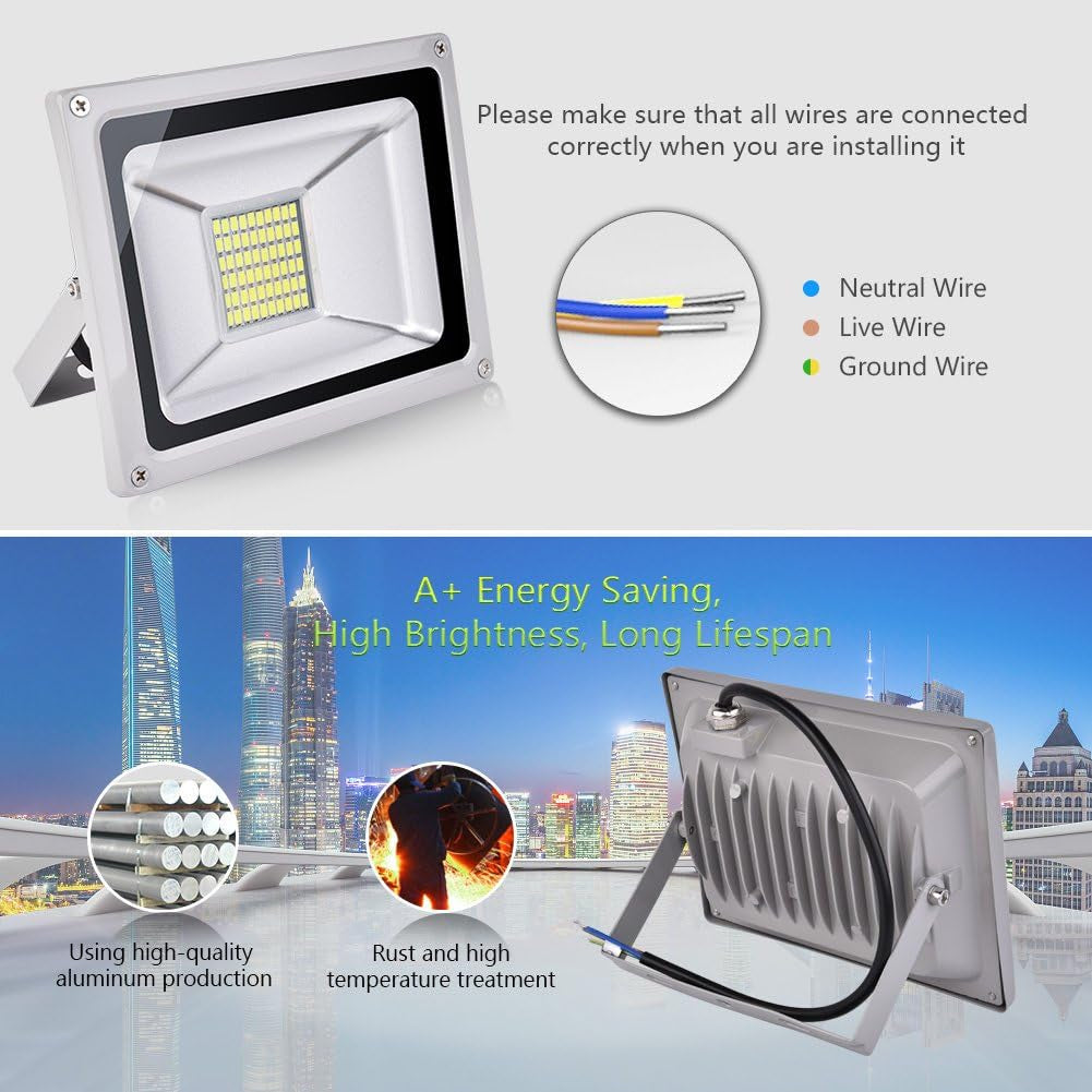 Faretto LED Da 12 V, 30 W, Super Luminoso, 2400 Lm, per Esterni, 6000 K, Bianco Freddo, IP65, Impermeabile, per Giardino, Cortile, Terrazza, Quadrato, Fabbrica
