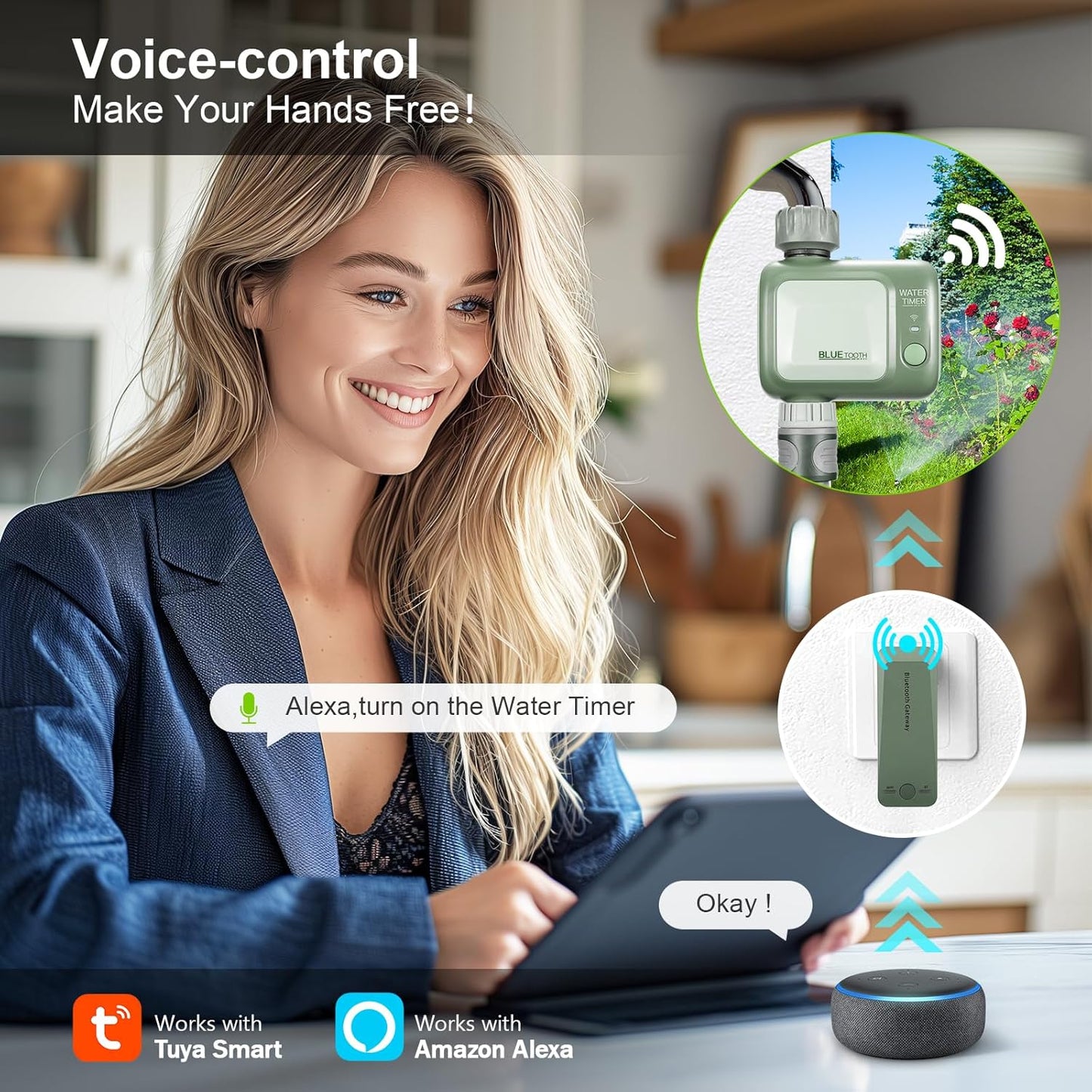 Irrigatore Giardino Timer Bluetooth, Temporizzatore per Irrigazione Wireless Con Controllo APP Programmatore Modalità Intelligente Con Ritardo Della Pioggia Flessibile per Orto Prato Piscina