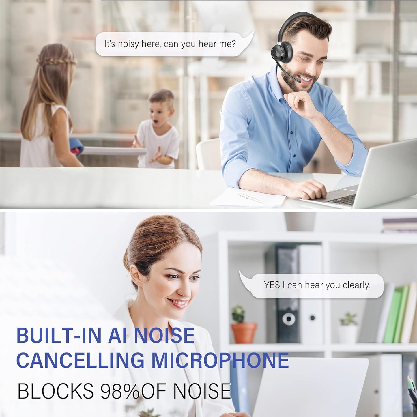 Cuffie Con Microfono Senza Filo per PC E USB Dongle, Cuffie PC Senza Fili Con 45 Ore Di Riproduzione, Mic Mute, per Call Center, Skype Zoom, Etc