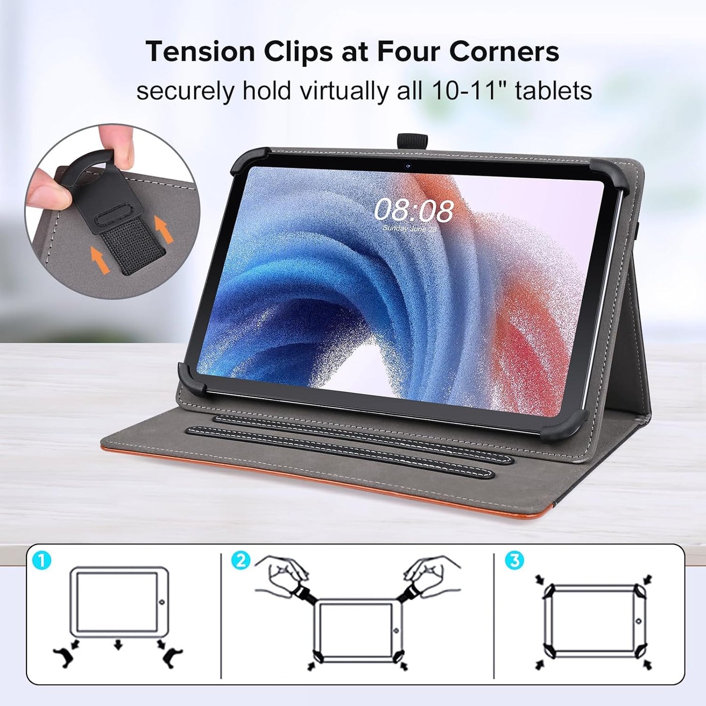 Custodia Universale per Tablet 10-11 Pollici, Cover per Doogee U10/U9/Whitedeer/Brillar/Yicty/Facetel/Yestel Tablet 10", Honor Pad X8A Tablet 11", Cover in Pelle PU Multi Angolo Di Visione,Nero