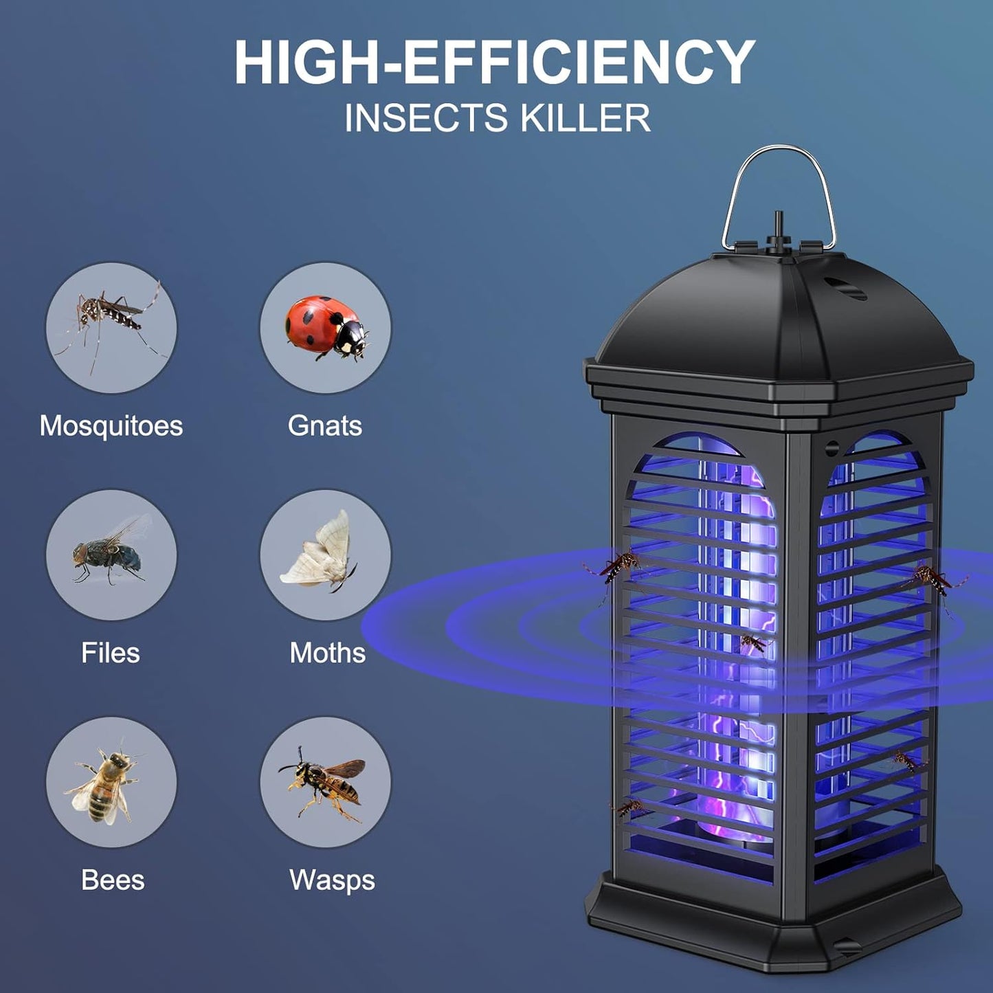 Lampada Antizanzare Elettrica Interno/Esterno, 365Nm Zanzariera Elettrica, Luce UV Lampada Zanzare per Cucina, Soggiorno, Camera Da Letto, Ufficio Casa Giardino Esterno (4000, Volt)